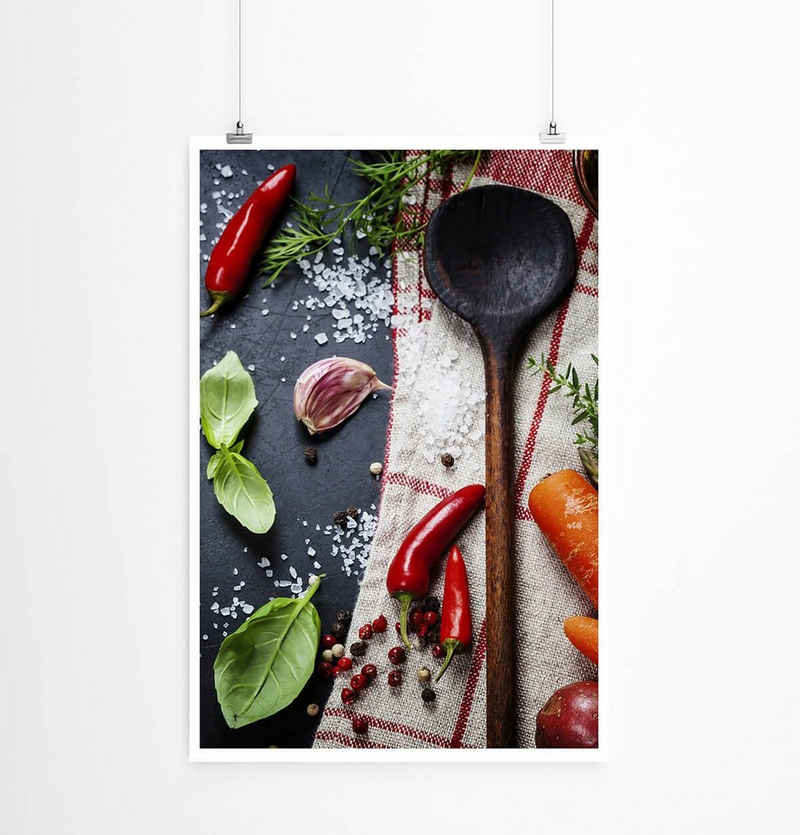Sinus Art Poster Food-Fotografie 60x90cm Poster Holzlöffel mit Gemüse