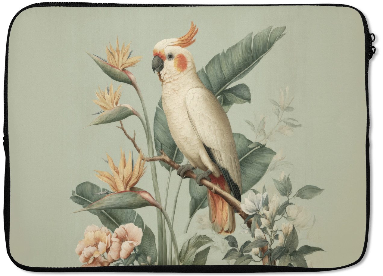 MuchoWow Laptop-Hülle Gelbhaubenkakadu - Paradiesvogel Blumen - Grün 14 Zoll, Schutzhülle für Laptop, Schutz gegen Kratzern, Laptoptasche