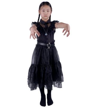 GalaxyCat Kostüm Wednesday Addams Ballkleid vom Rabentanz für Mädchen, Wednesday Kinde, Wednesday Addams Kinder Ballkleid