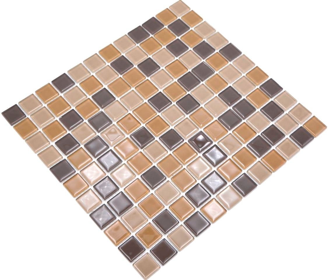 Fliesen beige Mosaikfliesen Mosaik Glasmosaik WAND WC braun BAD Mosani Küche coffee