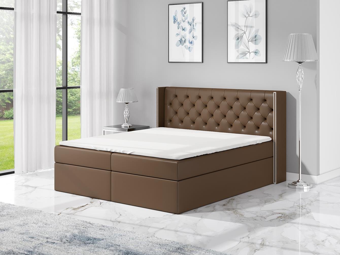 A&J MöbelLand GmbH Boxspringbett ASTA mit 2 Bettkästen, Bonell-Matratze und Topper. Espresso 1116 | Boxspringbetten