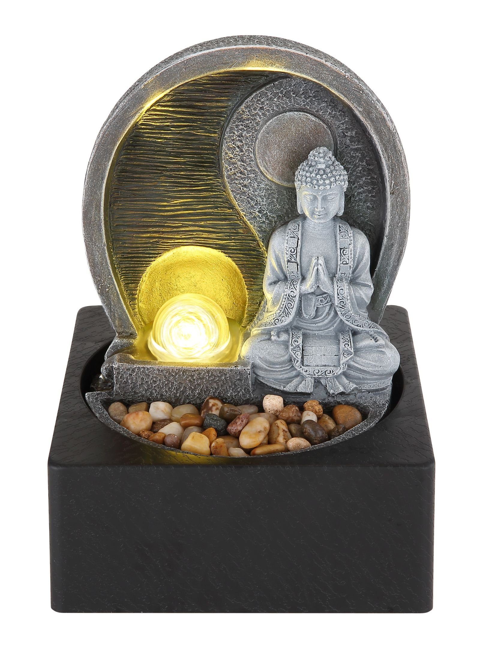 grau Tischbrunnen Pumpe Globo LED Buddha Licht mit Tischleuchte Tischleuchte Globo