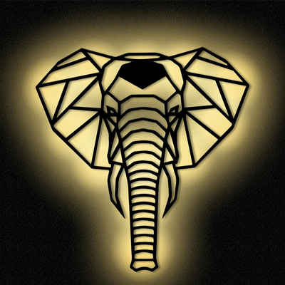 Namofactur LED Wandleuchte »Elefant - Dekoobjekt aus Holz mit Elefanten-Motiv - Wand Deko Lampe«, LED fest integriert, Warmweiß, Wanddekoobjekt Wohnzimmer Leuchte batteriebetrieben