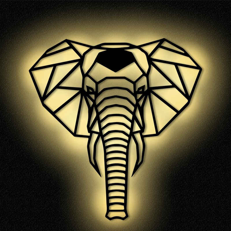 Namofactur LED Wandleuchte »Elefant - Dekoobjekt aus Holz mit Elefanten-Motiv - Wand Deko Lampe«, Wanddekoobjekt Wohnzimmer Leuchte batteriebetrieben