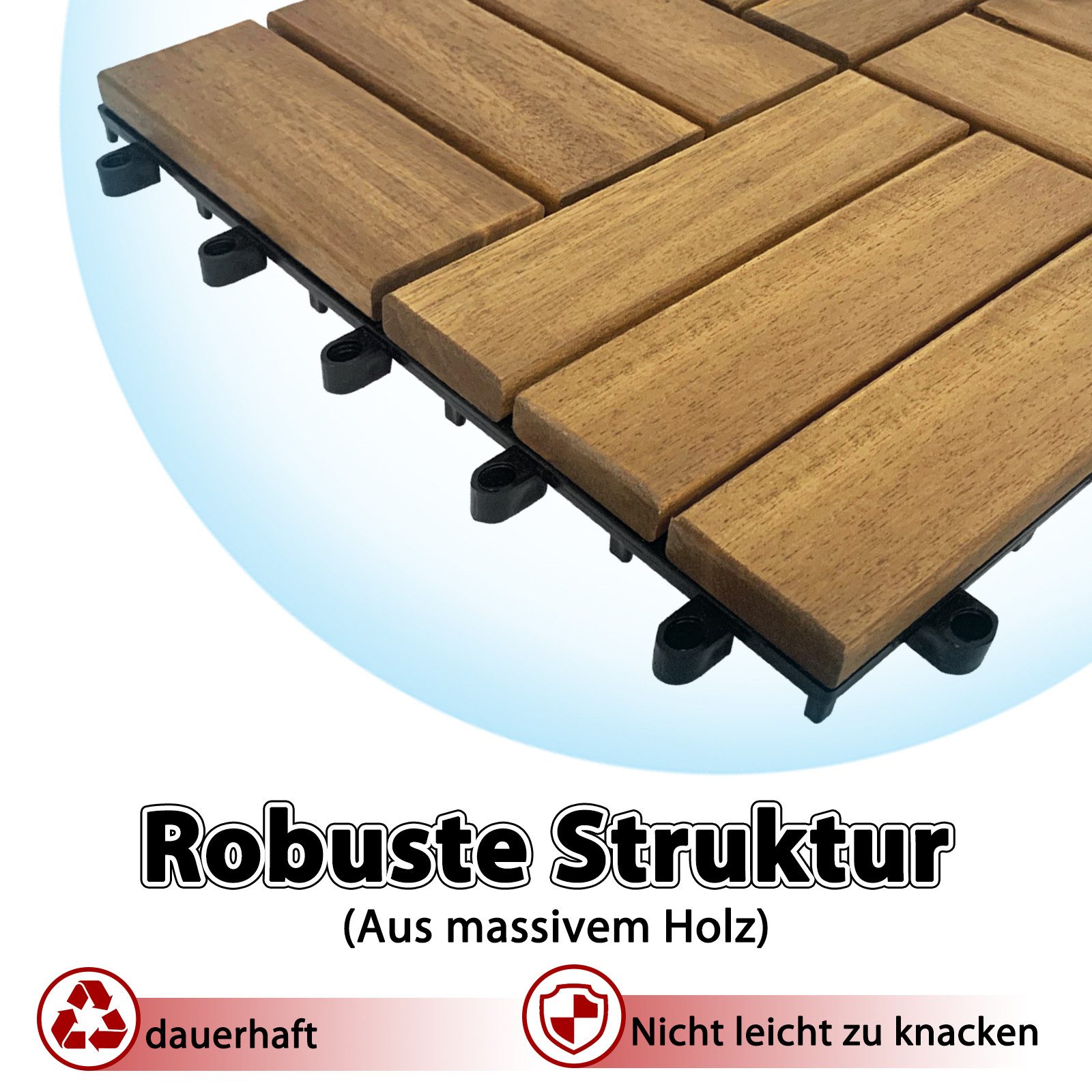FIVMEN Holzfliesen 12 Latten Terrassenfliesen Klicksystem 30x30 cm -Modell B, 11 St., für Balkon, Garten, Terrasse