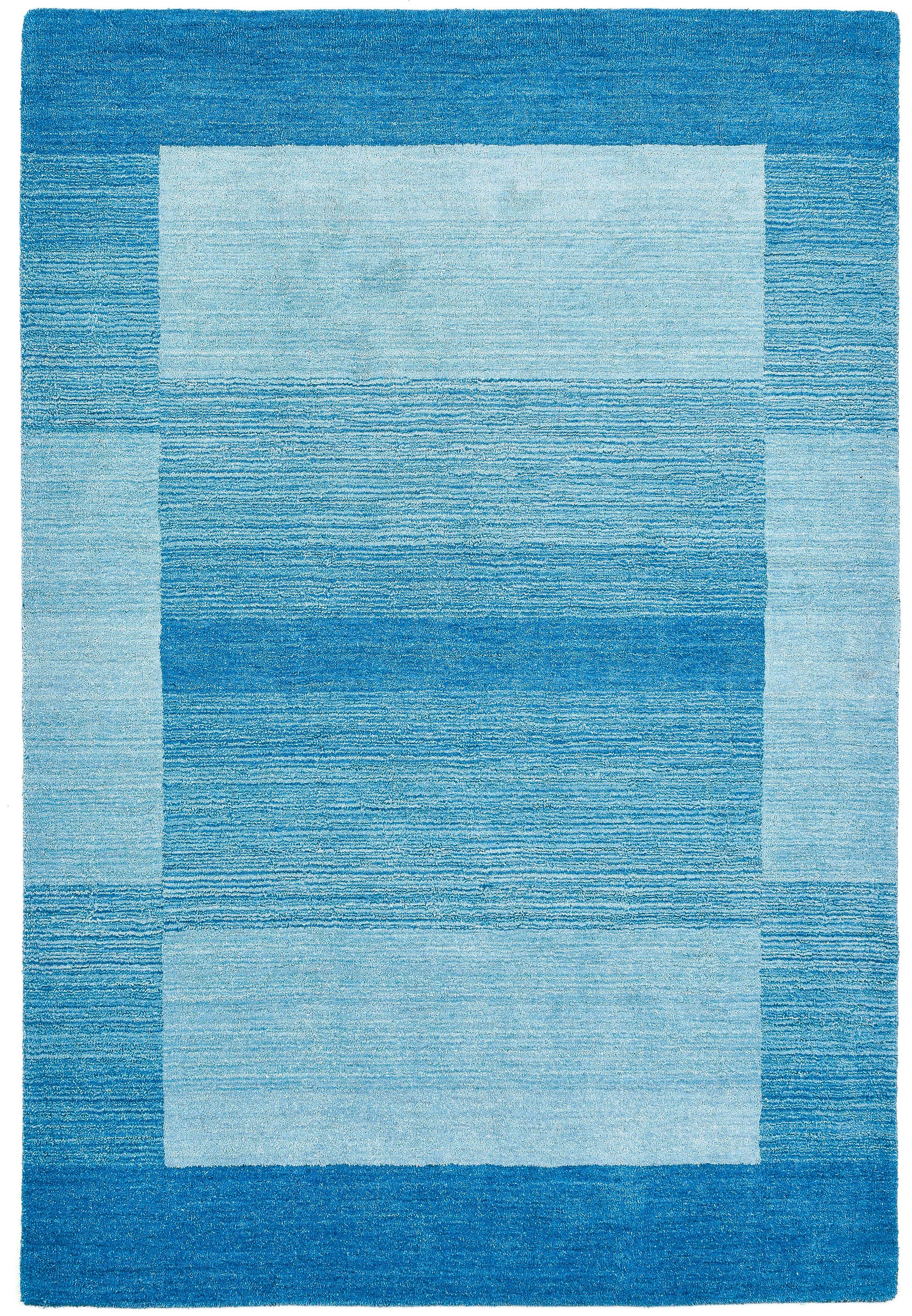 Gabbeh rechteckig, reine blau Höhe: Schurwolle, Teppich, handgewebt, mit THEKO, Wollteppich 9 Wohnzimmer Super, Handweb mm, Bordüre,