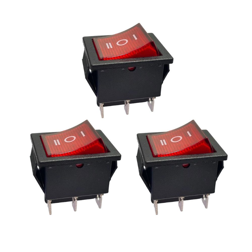 Trade-Shop Schalter Kippschalter Wechselschalter 3x 6-polig KCD4 16A 250V Snap-In Montage (3-St), Ausführung: AN1 - AUS - AN2 / Schutzart: IP55 / Maße: ca. 31x26x32mm