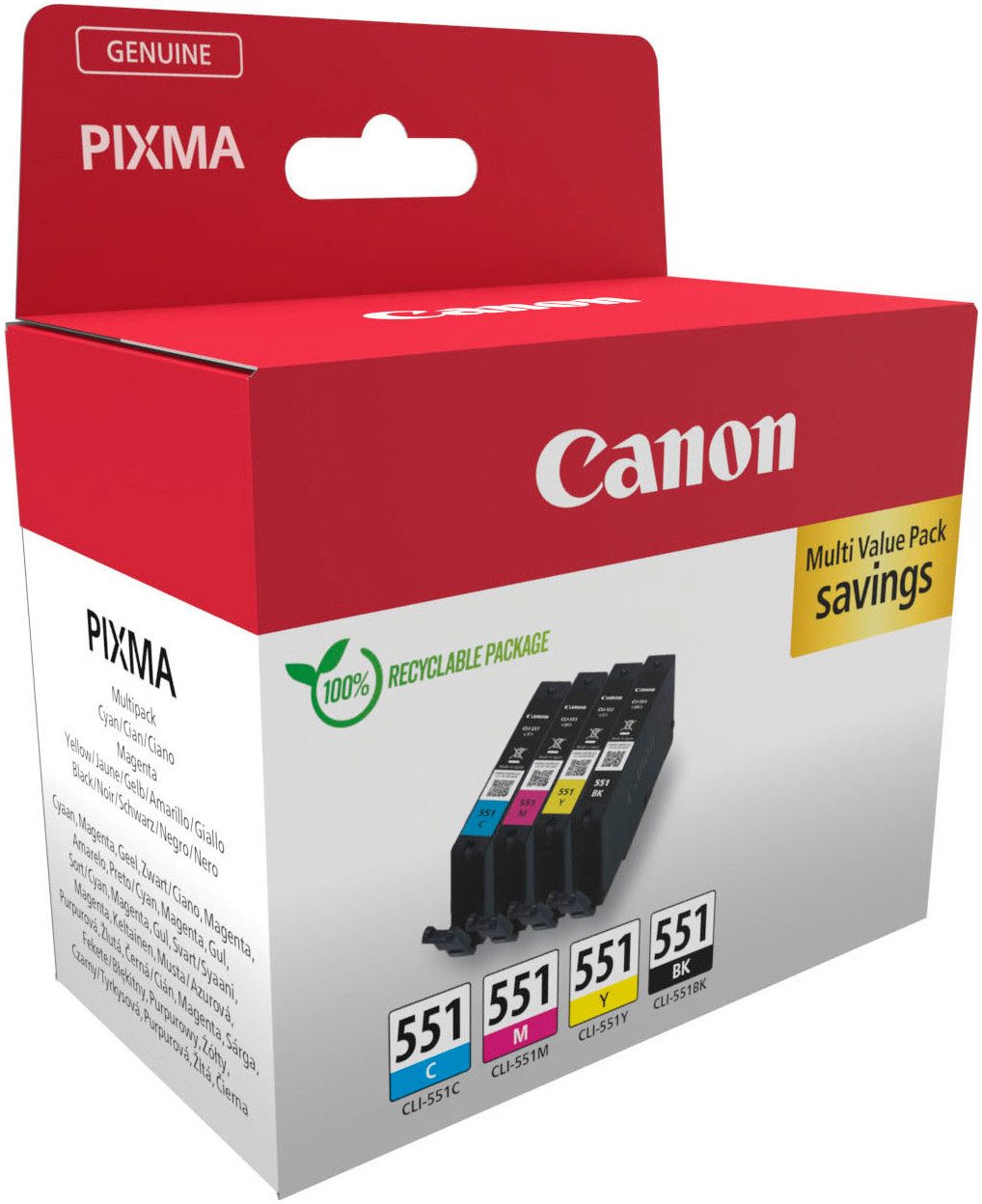Canon CLI-551 C/M/Y/BK Multipack Tintenpatrone (Packung, 4-tlg)