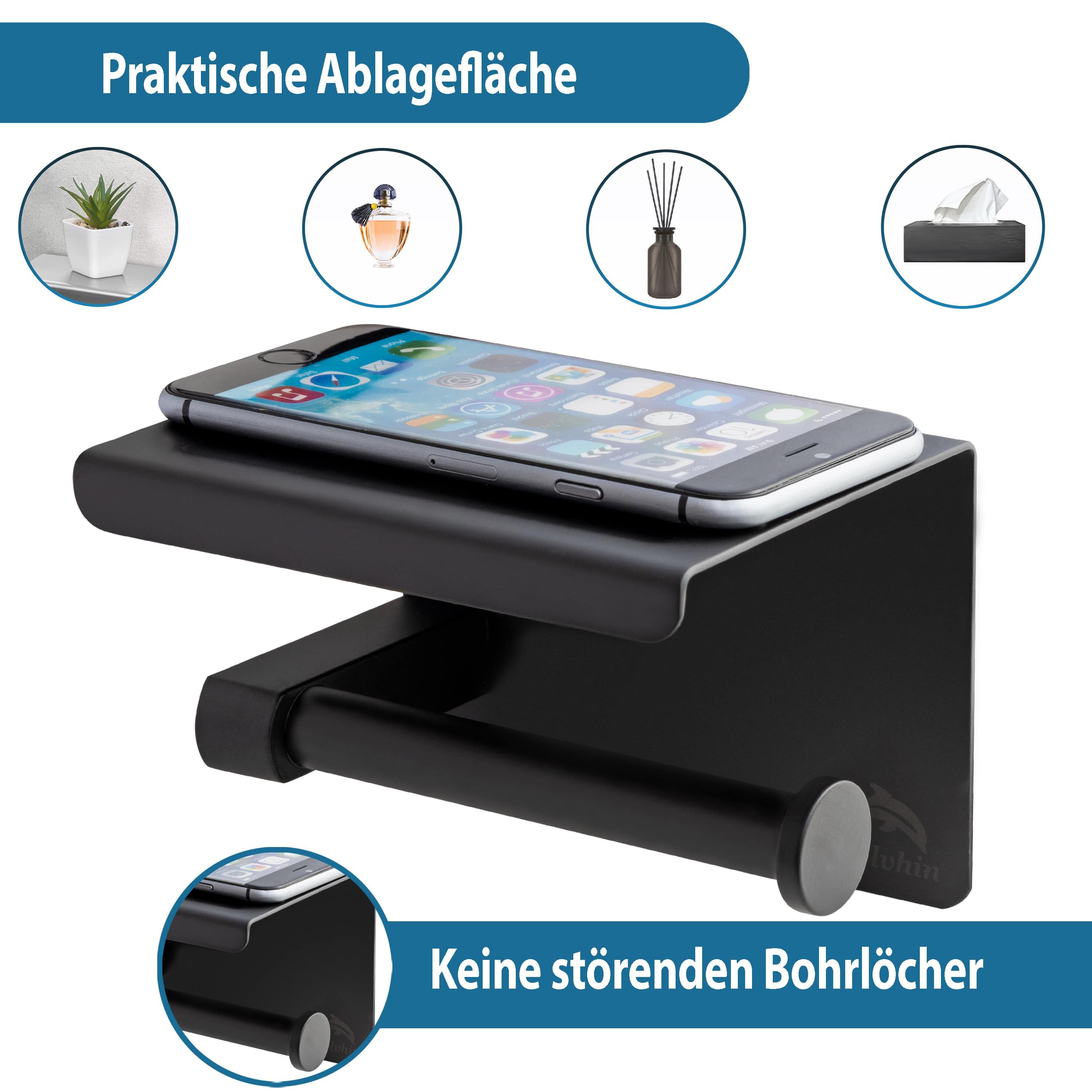 Dolvhin Toilettenpapierhalter ohne Bohren, Edelstahl Klopapierhalter mit Ablage, WC Klorollenhalter, zum Kleben inkl. extra starkem 3M Klebestreifen – Bild 4 von 5