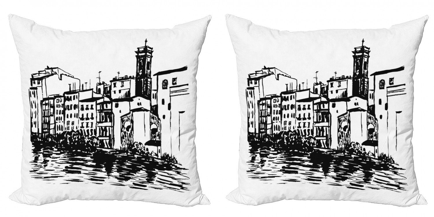 (2 Stück), Accent Historical Venedig Kissenbezüge Skizzenhaft Digitaldruck, City Doppelseitiger Abakuhaus Modern