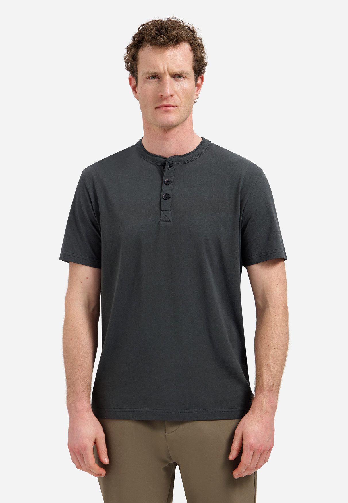 NO EXCESS T-Shirt Granddad Half button Melang - Kurzarmshirt - Alltagsshirt - Sommer