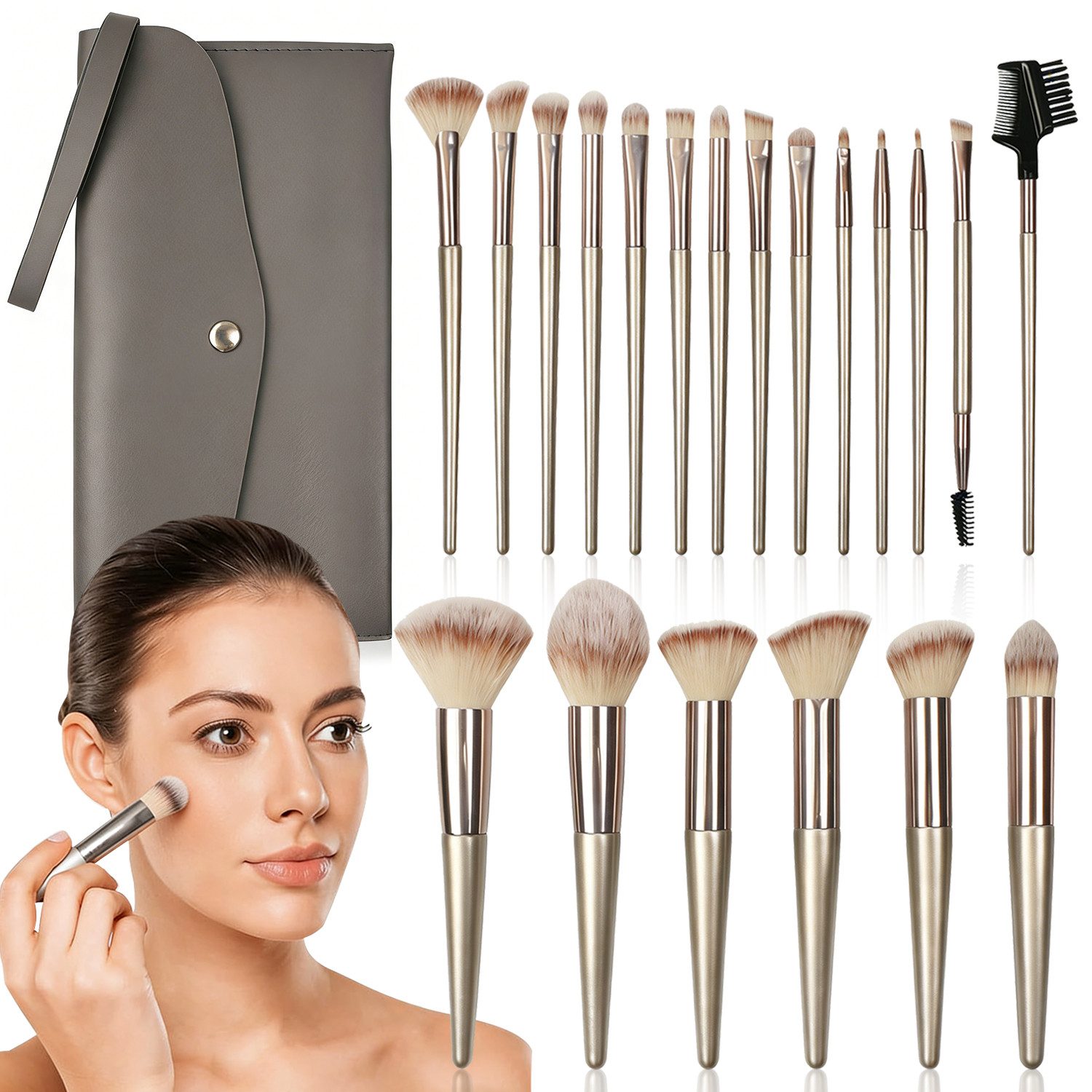 MOPUEA Kosmetikpinsel-Set 21-teiliges Make-up-Pinsel-Set mit PU-Tasche, Weiche synthetische Borsten & hochwertige Verarbeitung