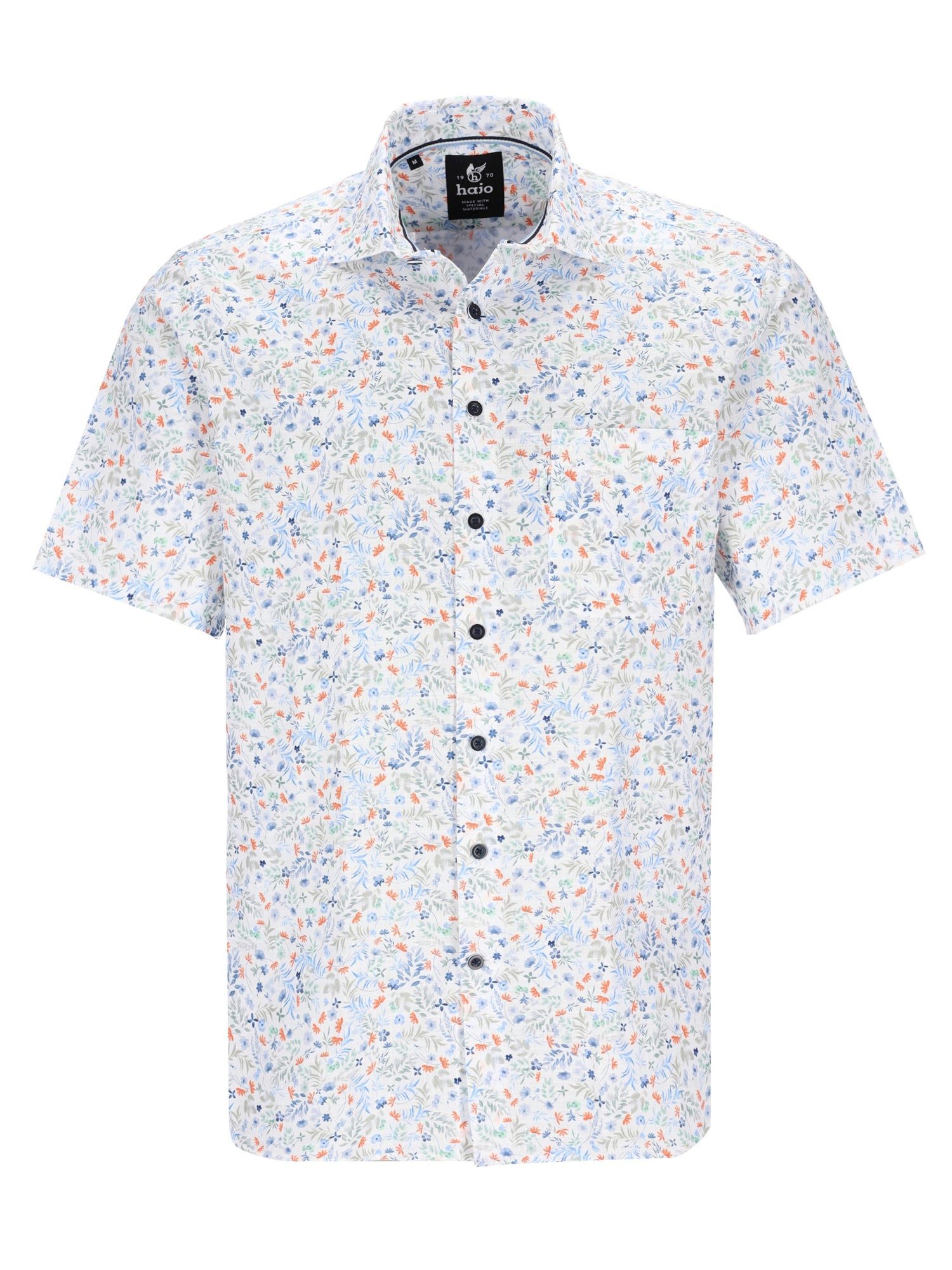 Hajo Kurzarmhemd allover bedrucktes Hemd mit Kentkragen in reiner Baumwolle