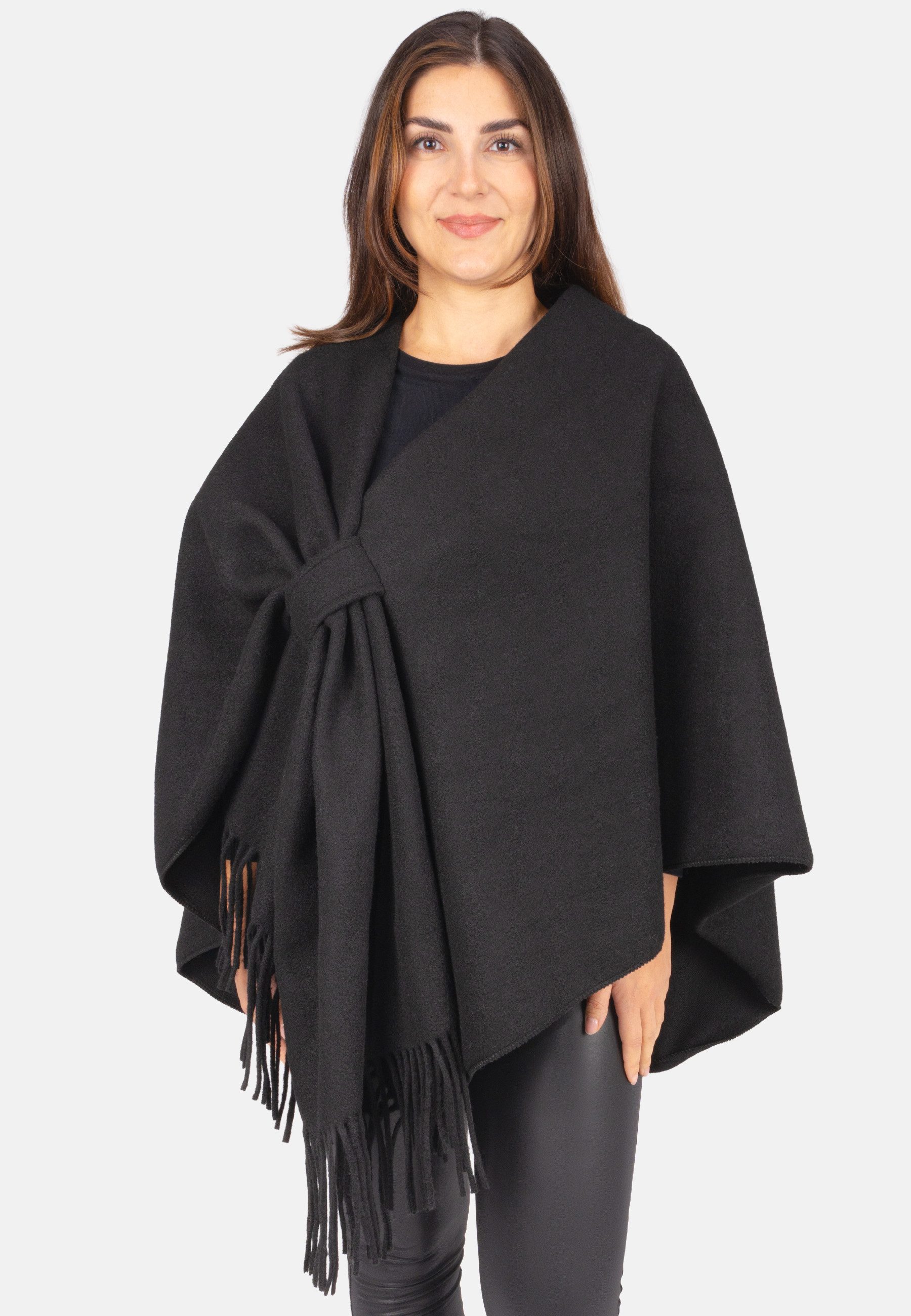 Seasons of April Cape ANDREA CAPE Hochwertiges Cape mit Bindeschlaufe und Fransen für Damen