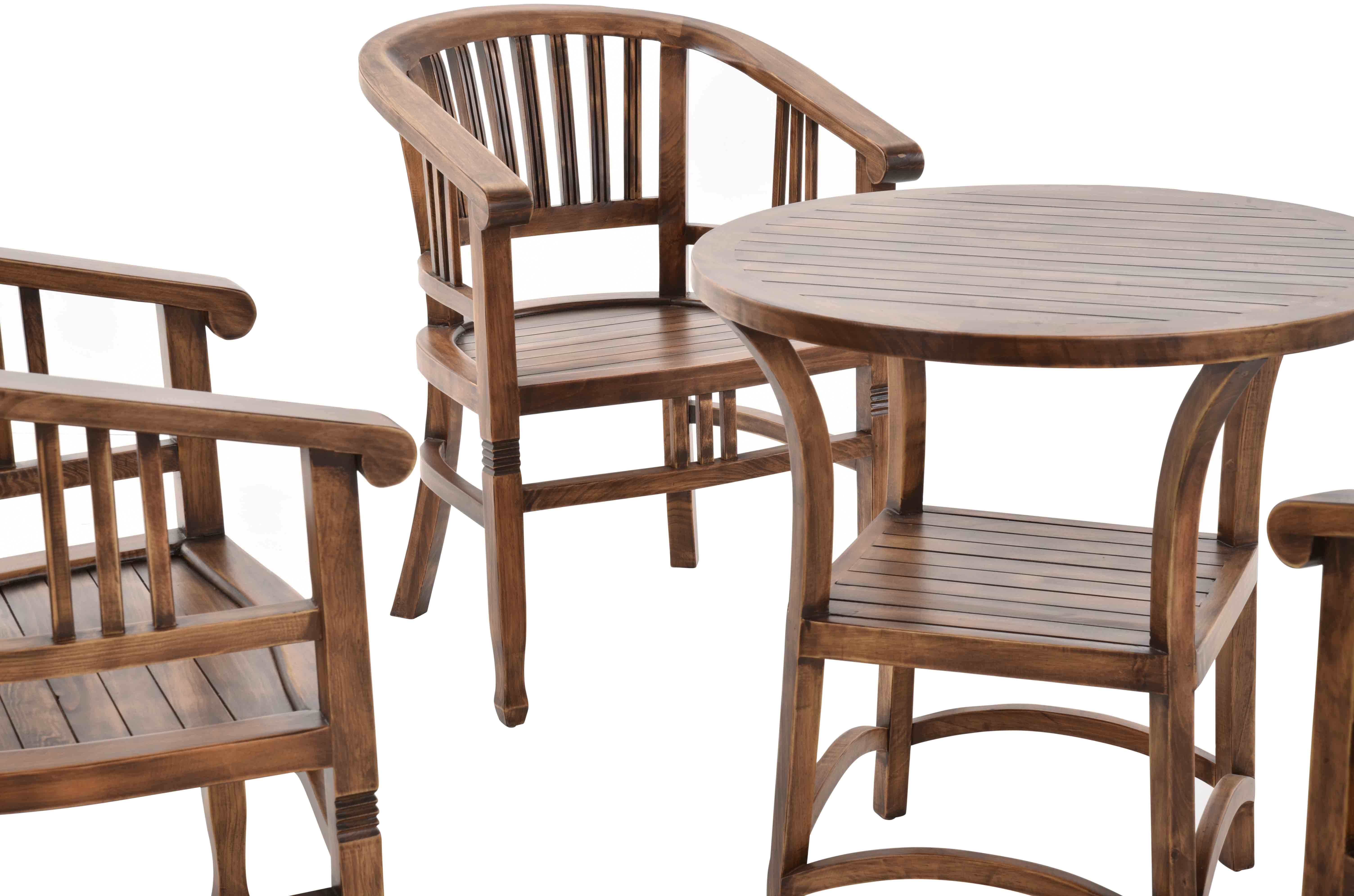 Krines Home Sitzgruppe Set/5 Holz Wintergartenset Sitzgruppe 4 Personen Garnitur Wintergarten, (5-tlg., 4x Armlehnsessel, 1x Tisch), Ablage unter der Tischplatte