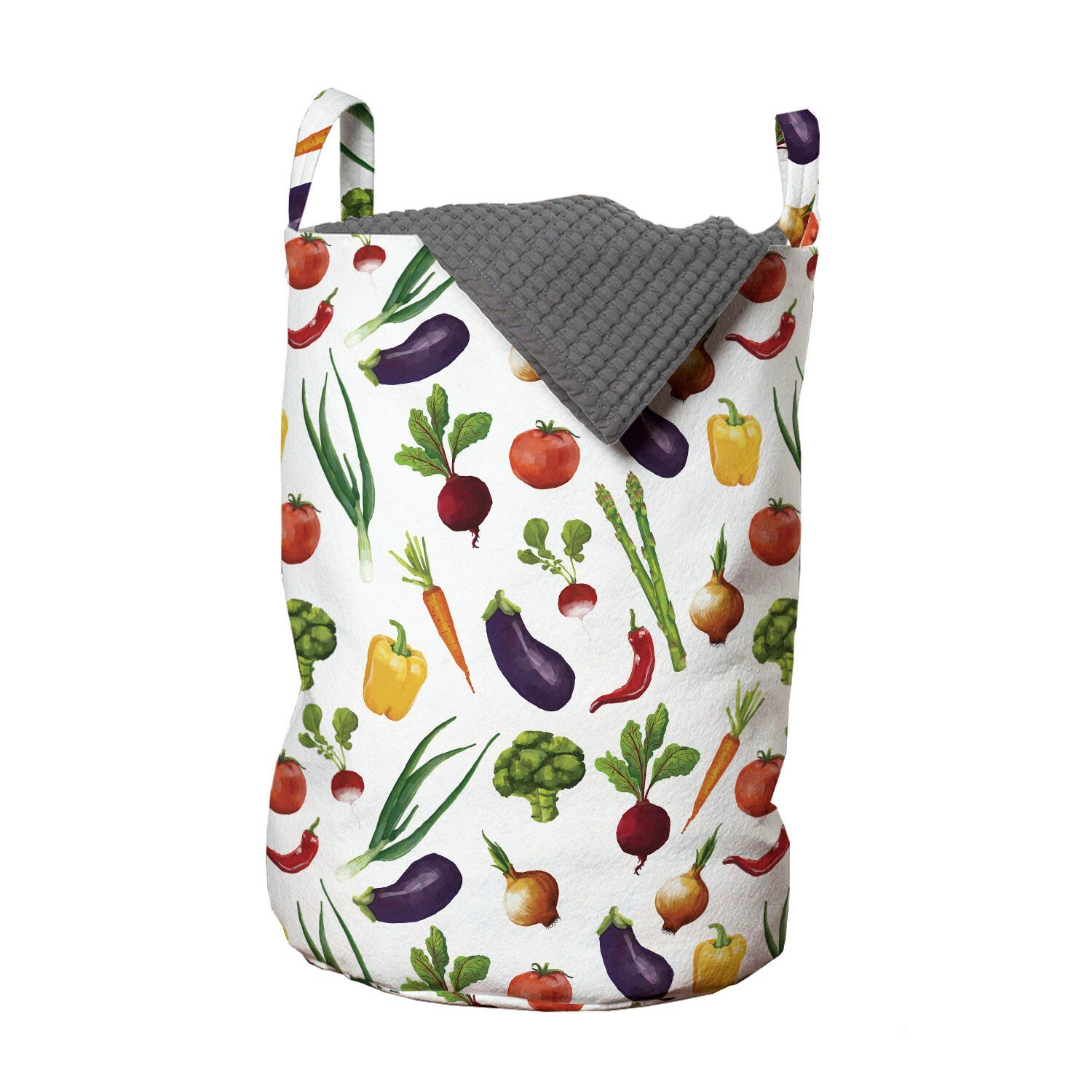 Abakuhaus Wäschesäckchen Wäschekorb mit Griffen Kordelzugverschluss für Waschsalons, Gemüse Kunst Zwiebeln und Rettich