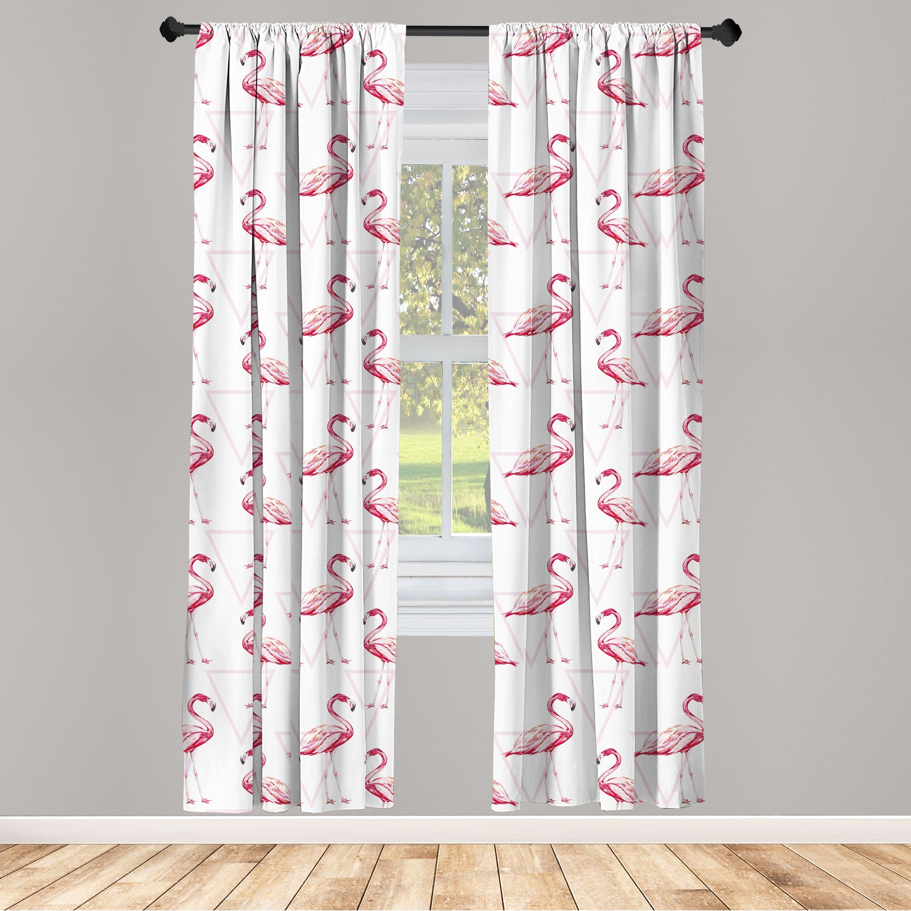 Gardine Vorhang für Wohnzimmer Schlafzimmer Dekor, Abakuhaus, Microfaser, Flamingo Geometrisch