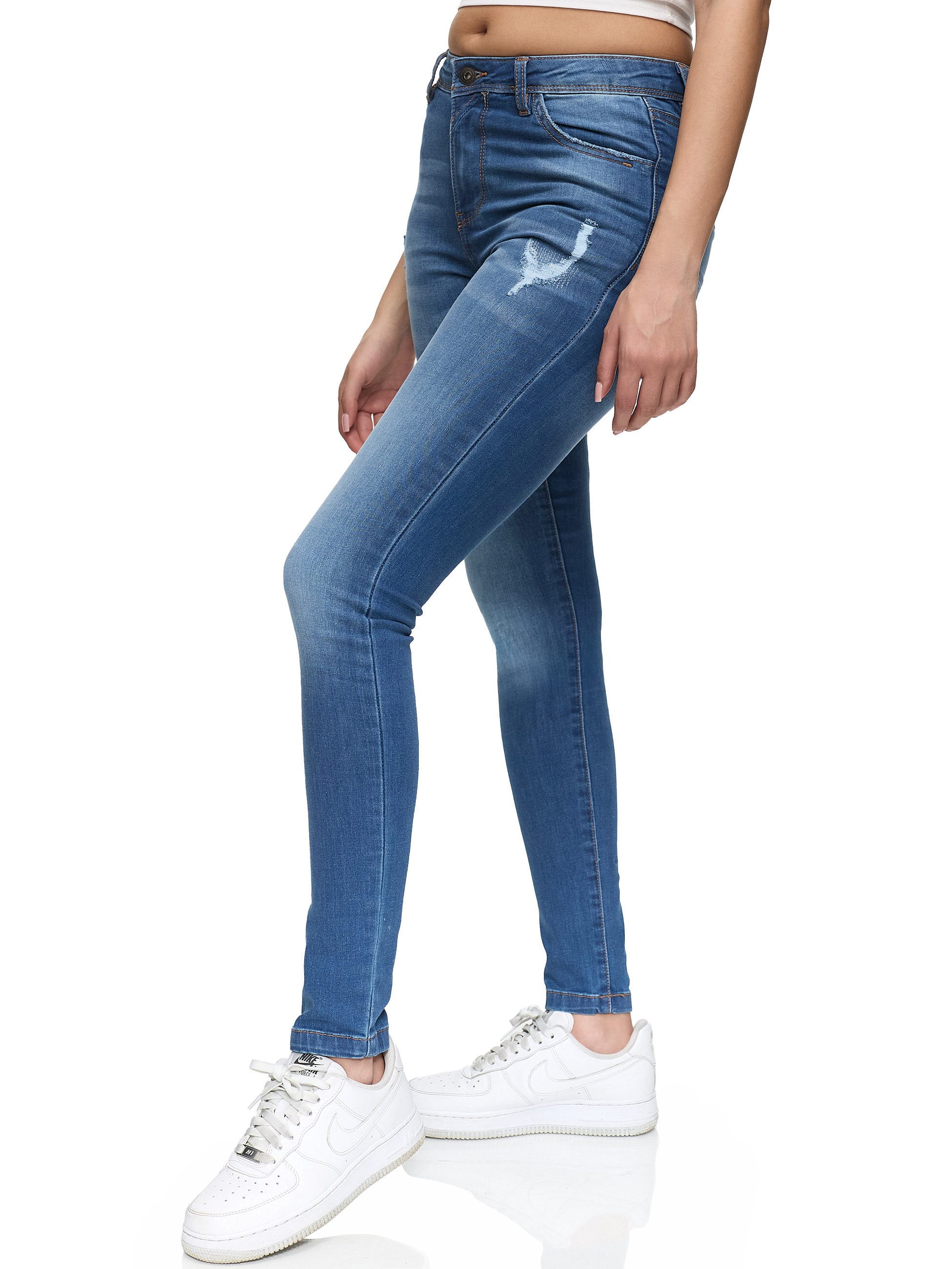 REPUBLIX Stretch-Jeans STELLA Damen Destroyed Mid Waist Stretch Denim Jeans