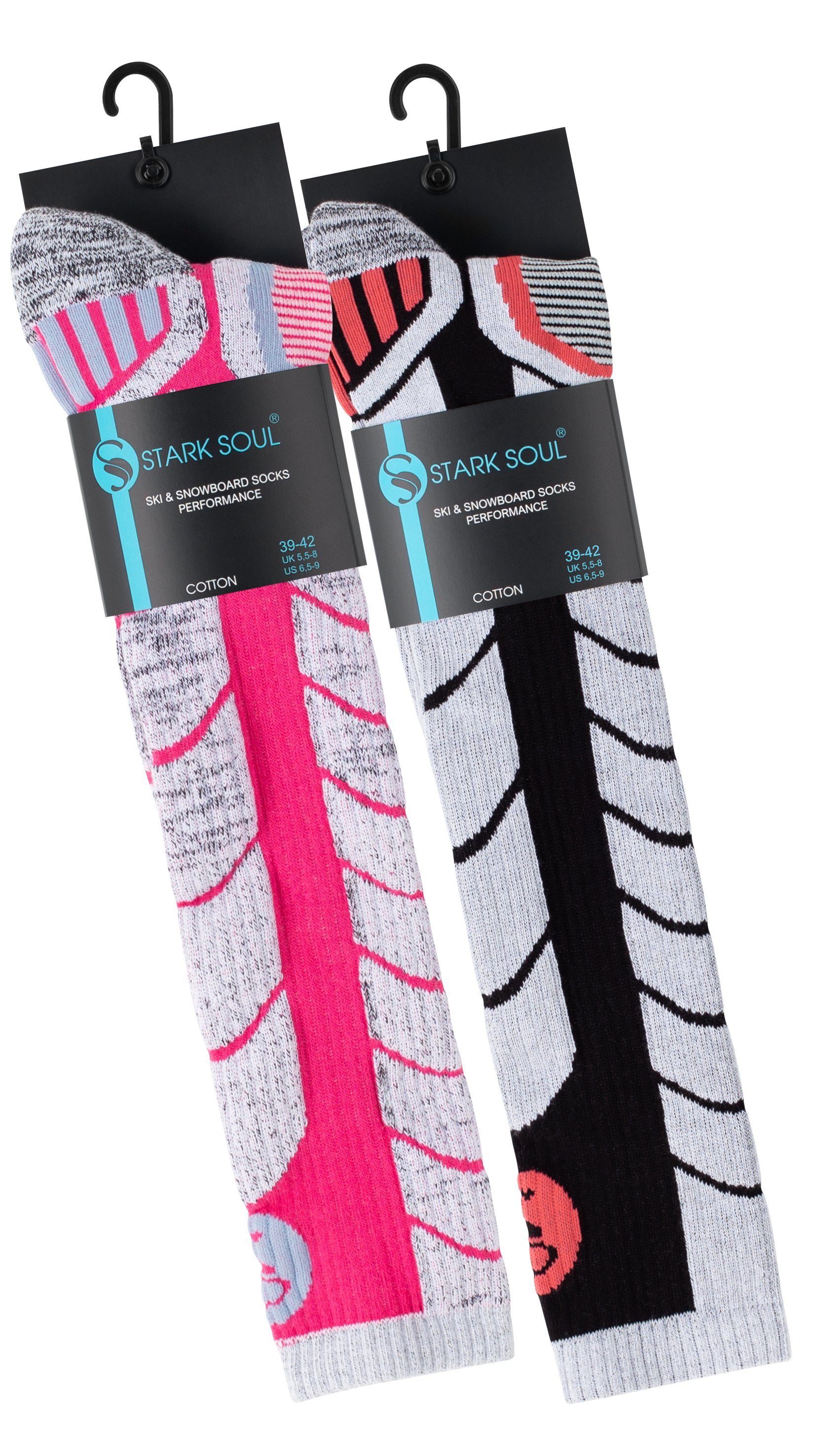 Stark Soul® Skisocken Ski Socken Paar 2 2 Schwarz/Pink Snowboard mit Spezialpolsterung, Paar &