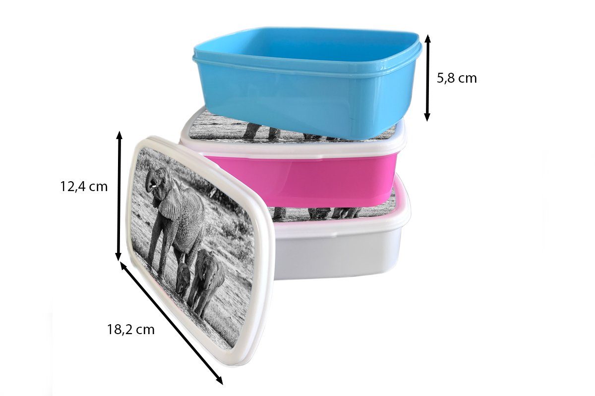 MuchoWow Lunchbox Elefant - Wasser Tiere Brotbox Kinder, Weiß, Kunststoff (2-tlg), Brotdose Erwachsene, Kunststoff, Mädchen, - für - rosa Snackbox, - Schwarz