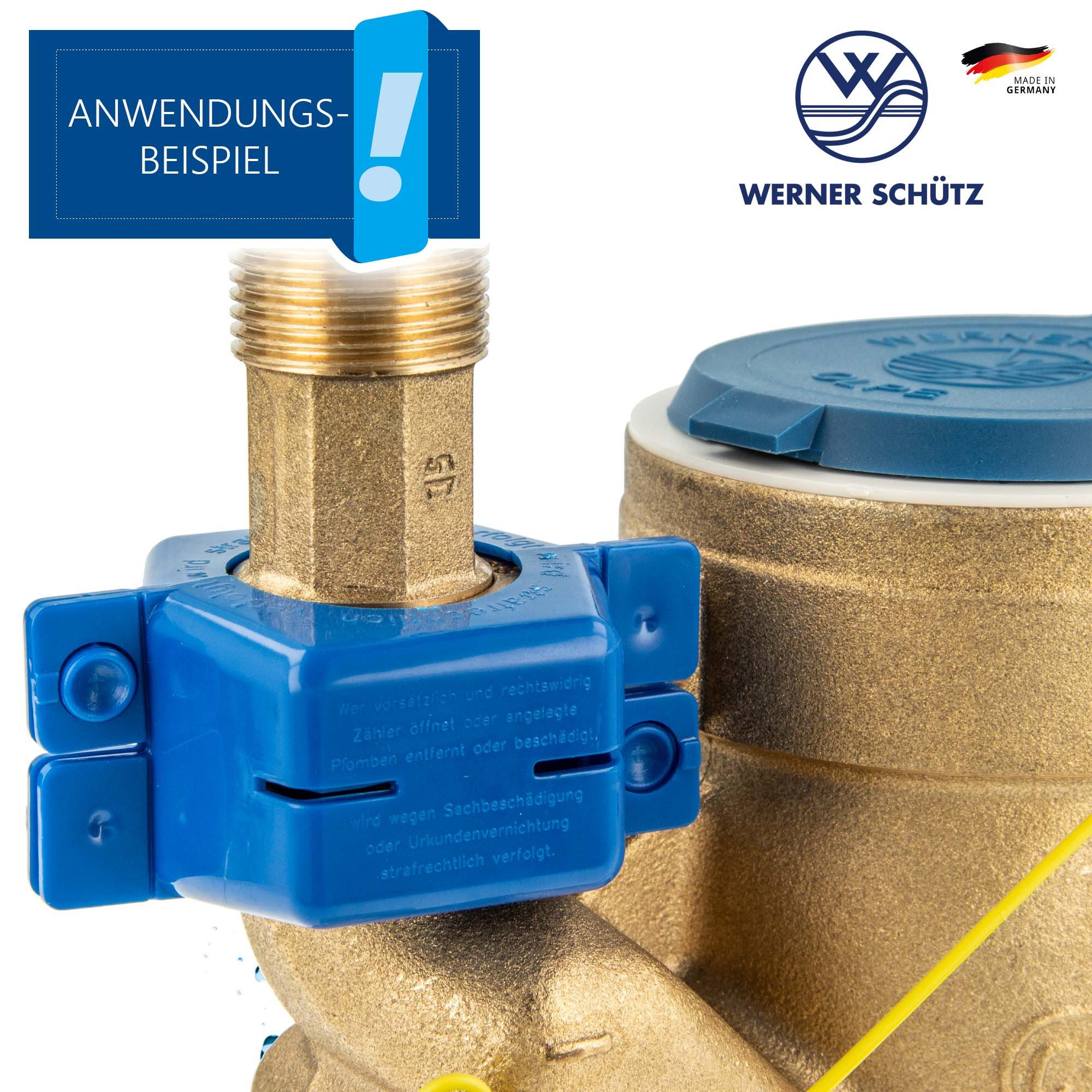 Schlösser Wasserzähler Plombierschelle für Hauswasserzähler, blau, beschriftet, 2-teilig – Bild 4 von 4