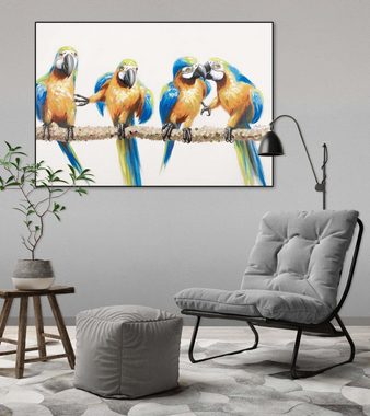 KUNSTLOFT Gemälde Parrot Party 100x70 cm, Leinwandbild 100% HANDGEMALT Wandbild Wohnzimmer