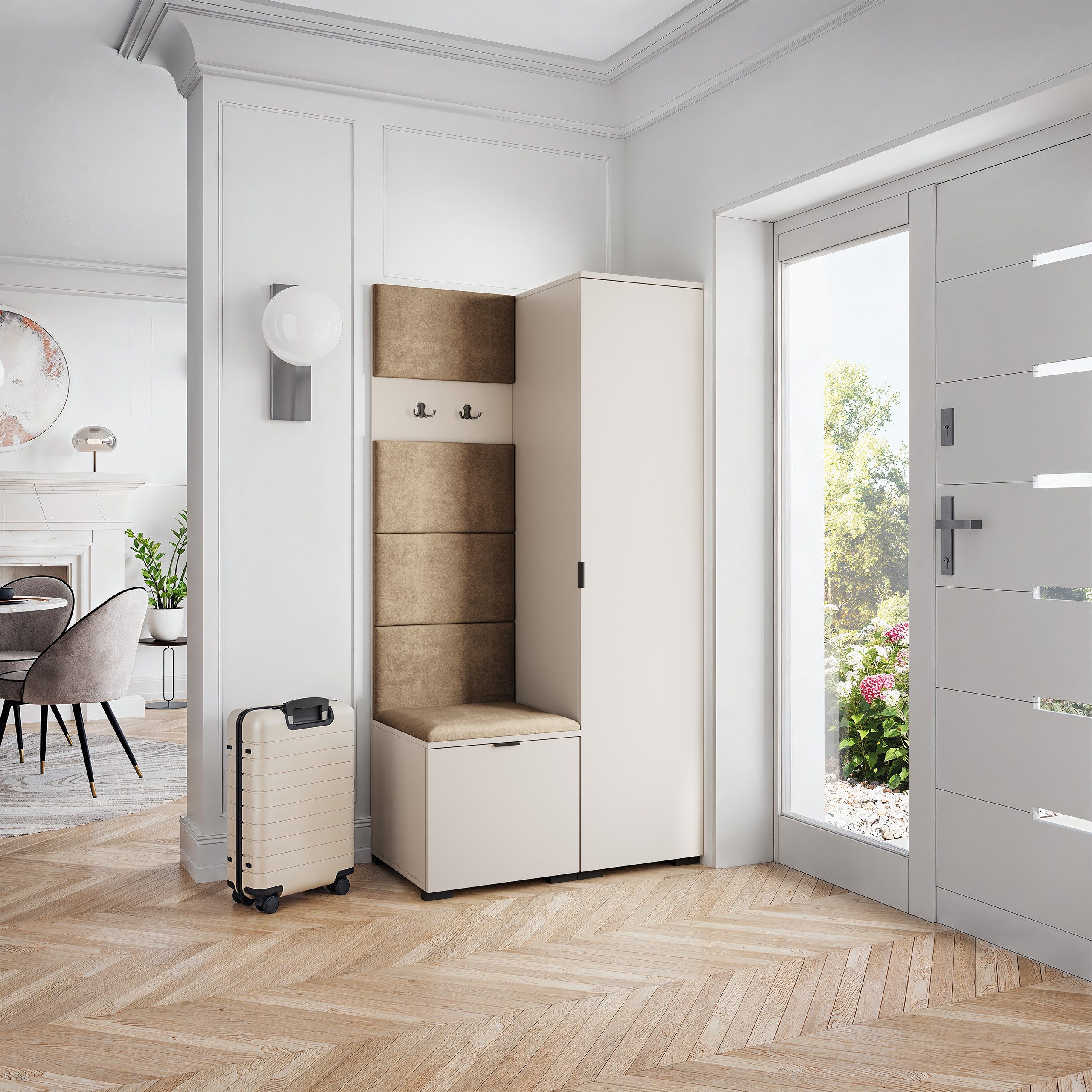 Masseno Garderobenschrank LORI 95 x 181 cm Garderoben-Set mit 1 Tür Kaschmir