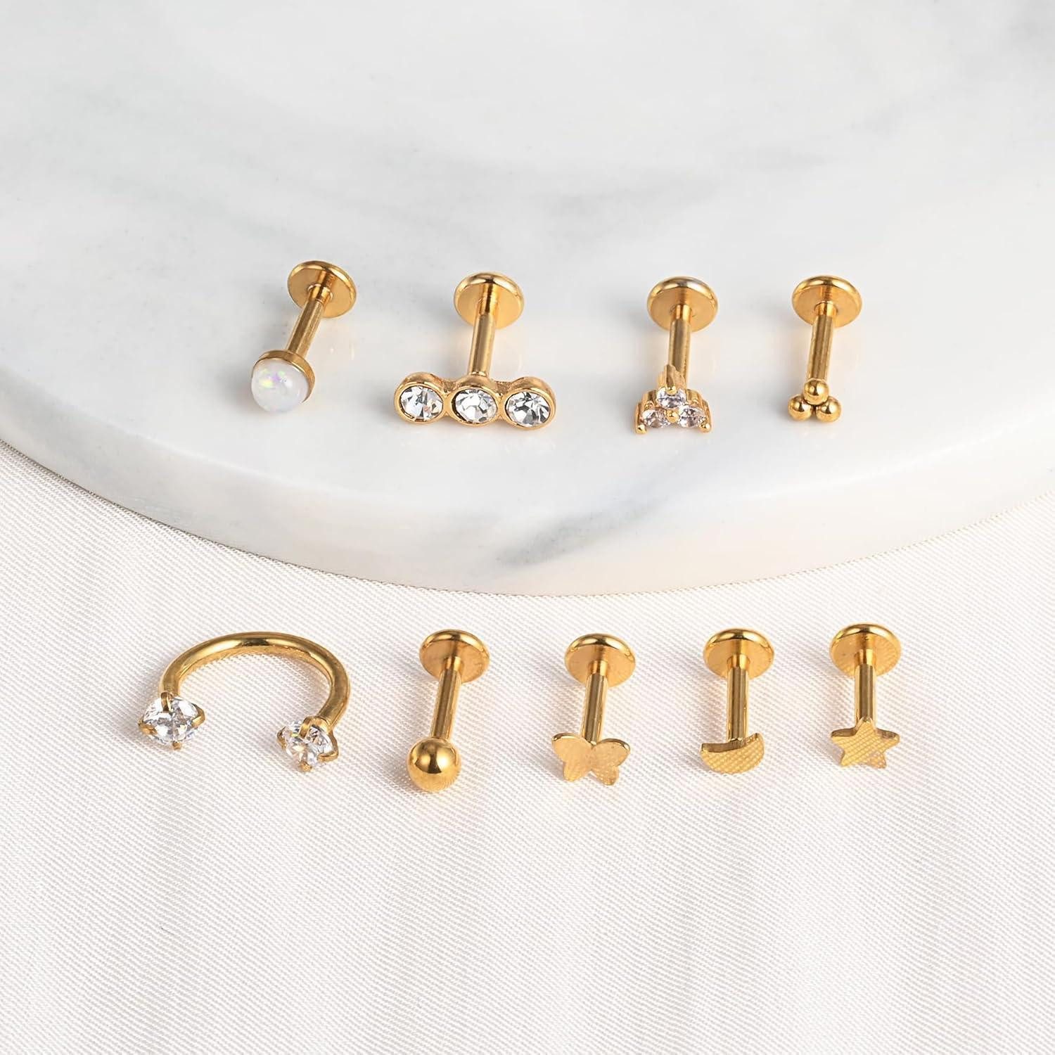 MODRSA Piercing-Set 16G Acryl Lippenpiercing Set 9 Stück Chirurgenstahl Tragus Helix