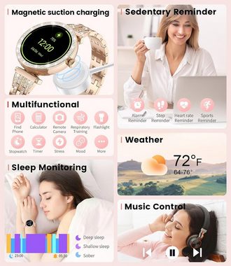 FEELNEVER Smartwatch (1,19 Zoll, Android, iOS), mit Telefonfunktion Sprachassistent Schlafüberwachung 100+ Sportmodi