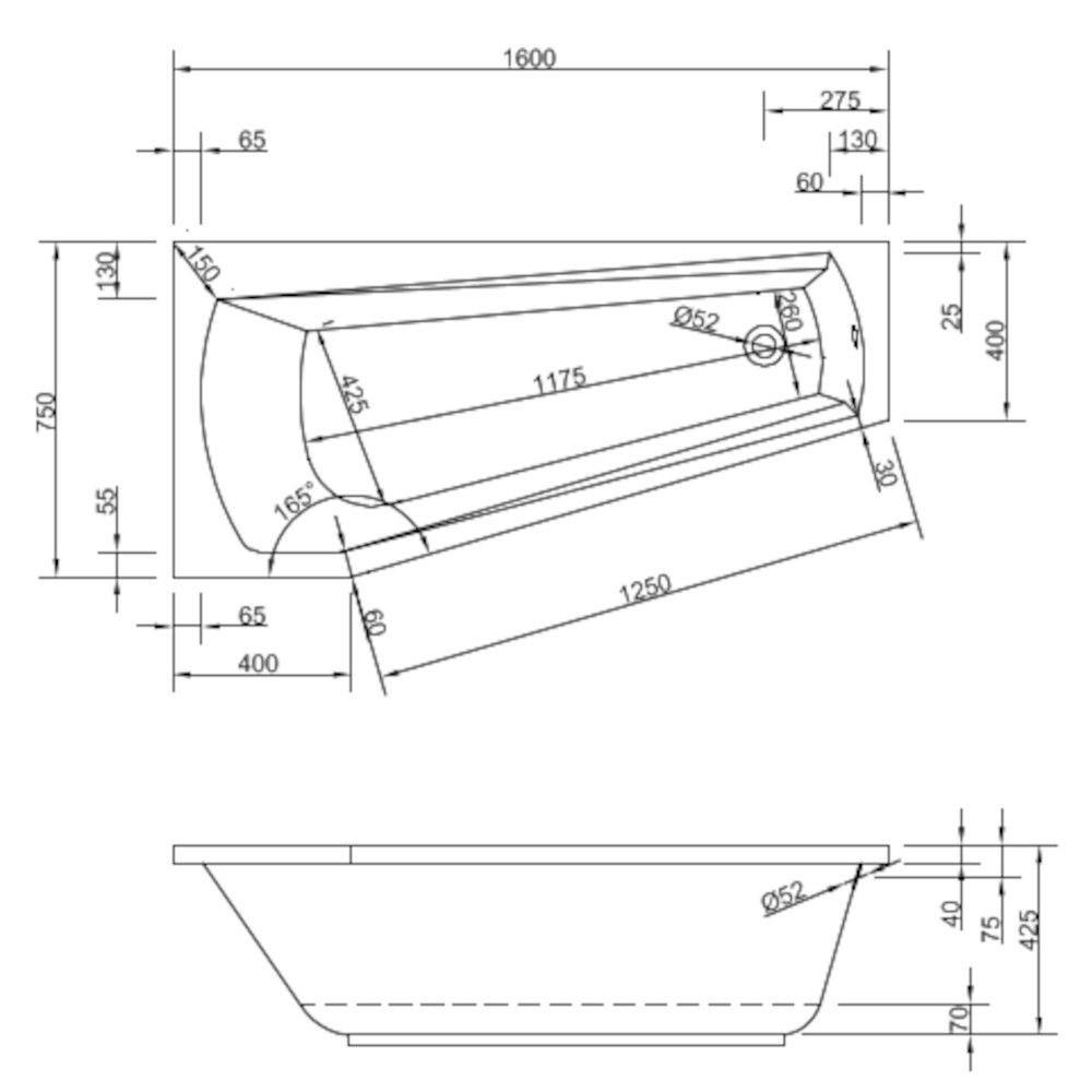 Dusche-24 Badewanne Badewanne 160x75 cm SPLIT