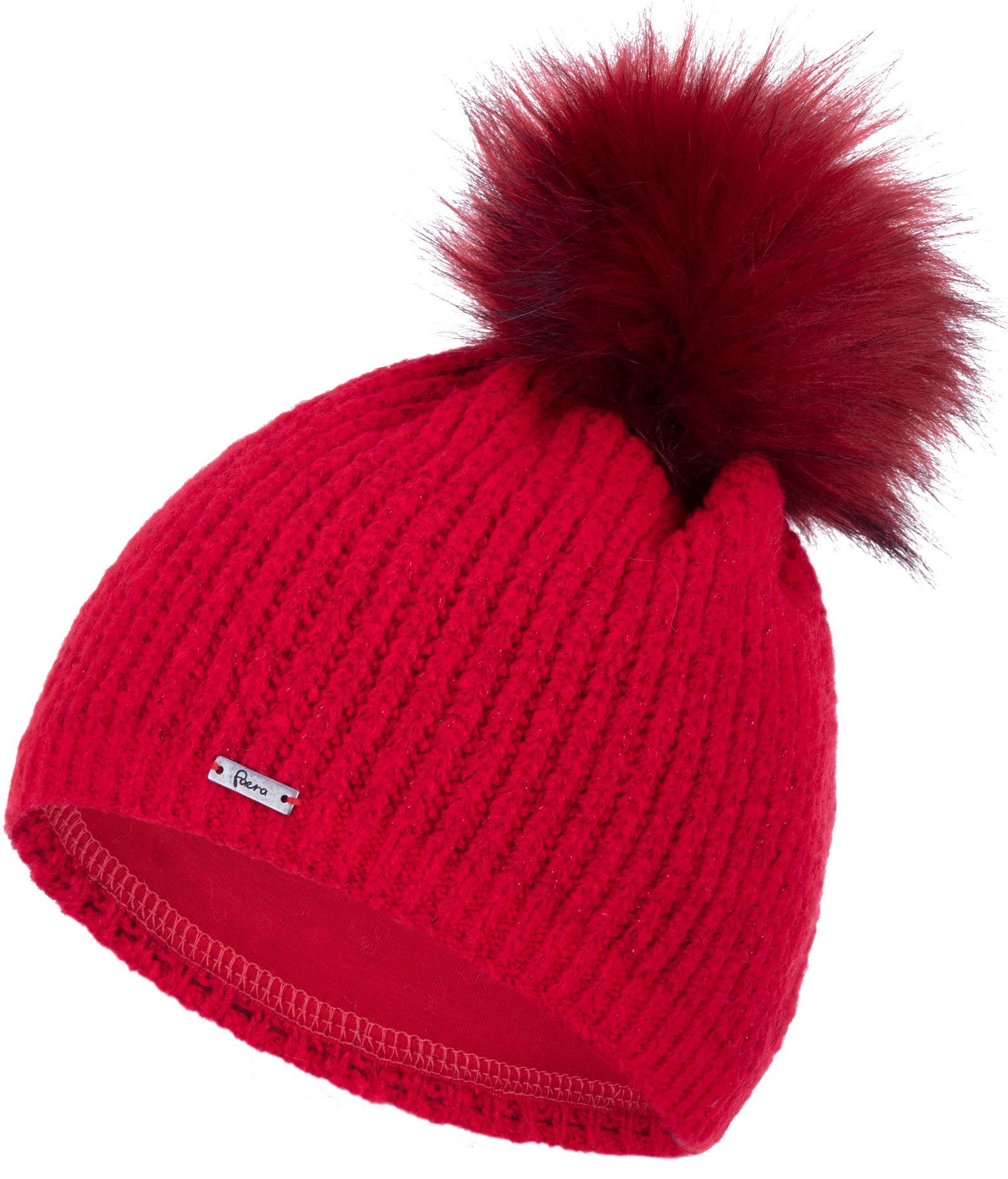 Faera Bommelmütze (1-St) Damen Wintermütze gefüttert Glitzer Winter Beanie Strickmütze rot