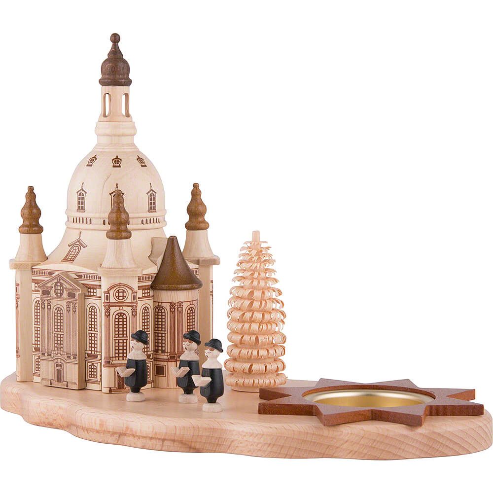 Dregeno Erzgebirge Schwibbogen Teelichthalter mit Dresdner Frauenkirche und Kurrende (14,5cm) von Dre