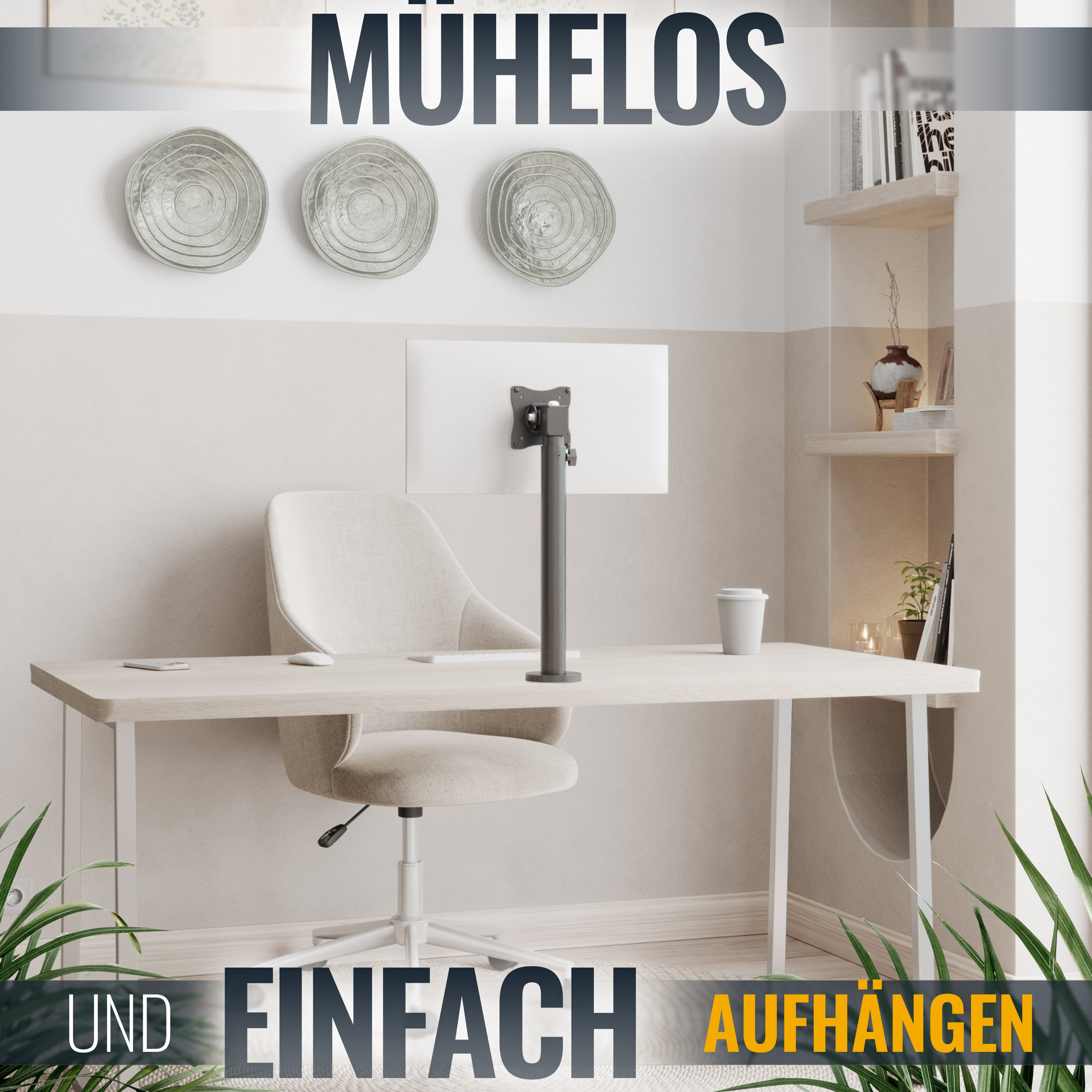 RICOO Monitor-Halterung Monitor Tischhalterung mit Schwenk- und Neigefunktion TS0111, (bis 23 Zoll, VESA 75x75 und 100x100, 1-tlg., 15 kg Belastbarkeit, von 43-58 cm (17"-23) Bildschirm-Diagonale, Neigbar +15°/-45°, drehbar bis 360° Monitorständer Tisch Bildschirm)