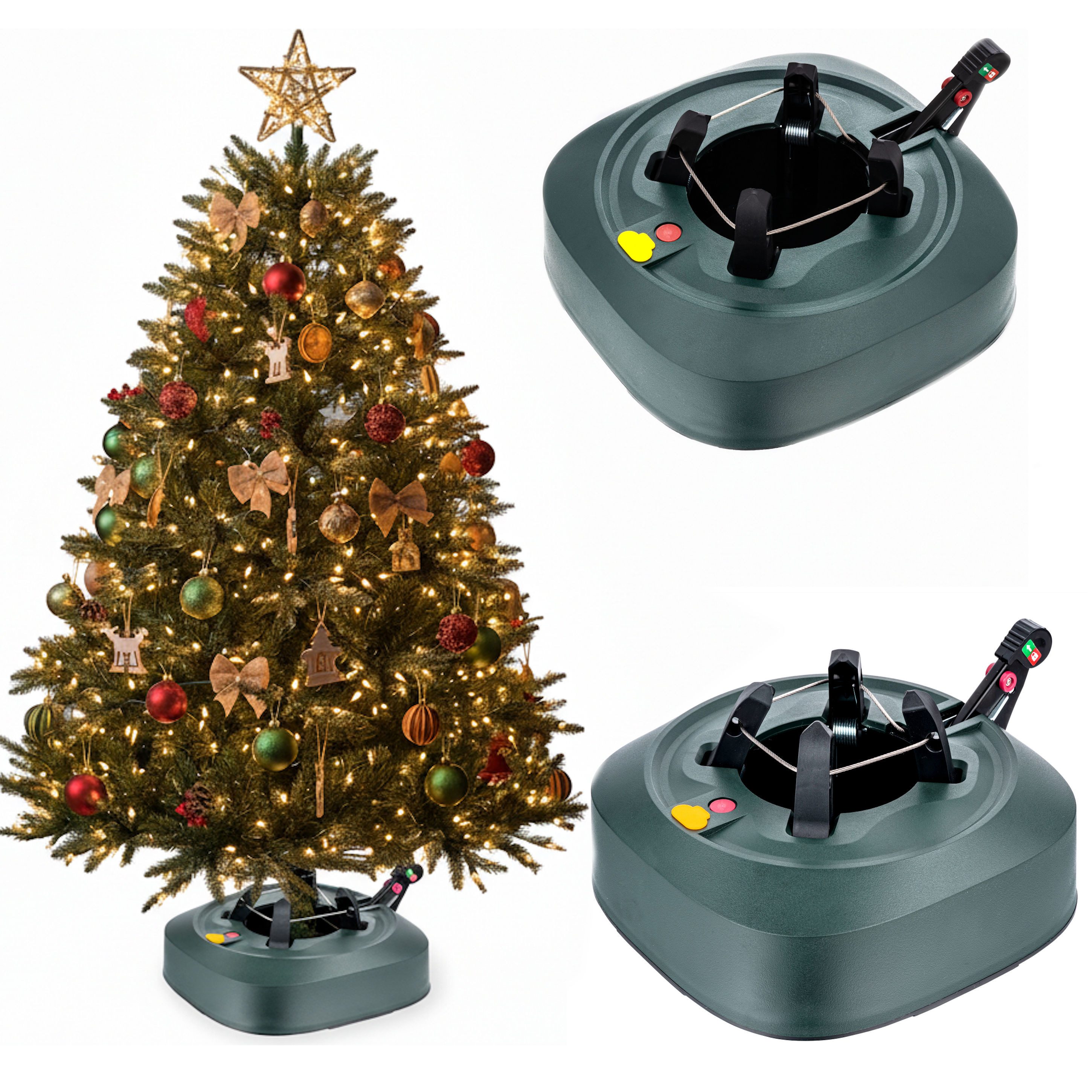 COIL Christbaumständer Ständer mit Wasserspeicher, Fußpedal, Wasserstandsanzeige, 3,2 l/ 4,8 l, Durchmesser 34 cm/37 cm, Höhe 10 cm