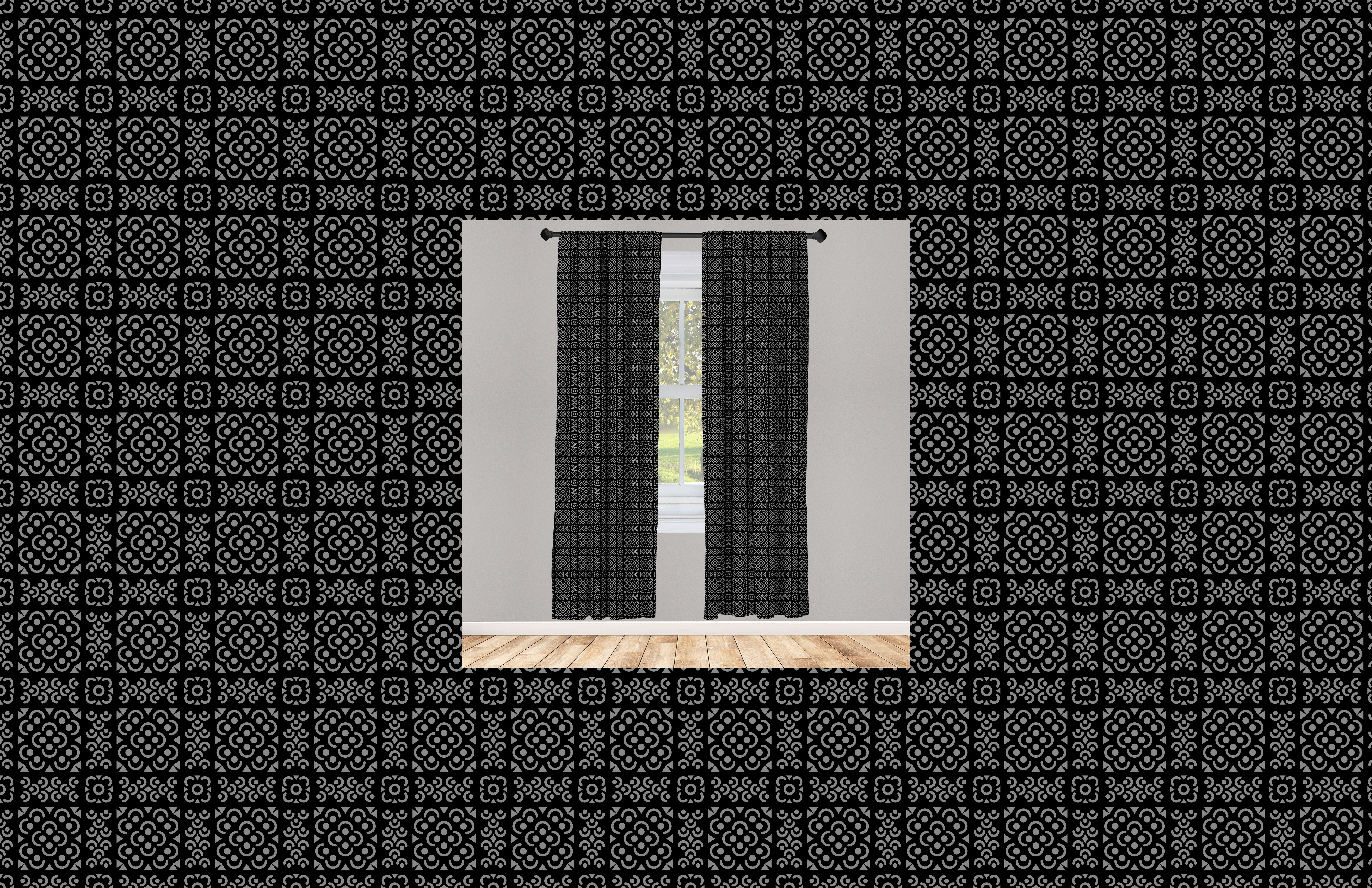 Microfaser, Vorhang für Schlafzimmer Blumenformen Curved Wohnzimmer Abakuhaus, Gardine Rund Dekor, Abstrakt