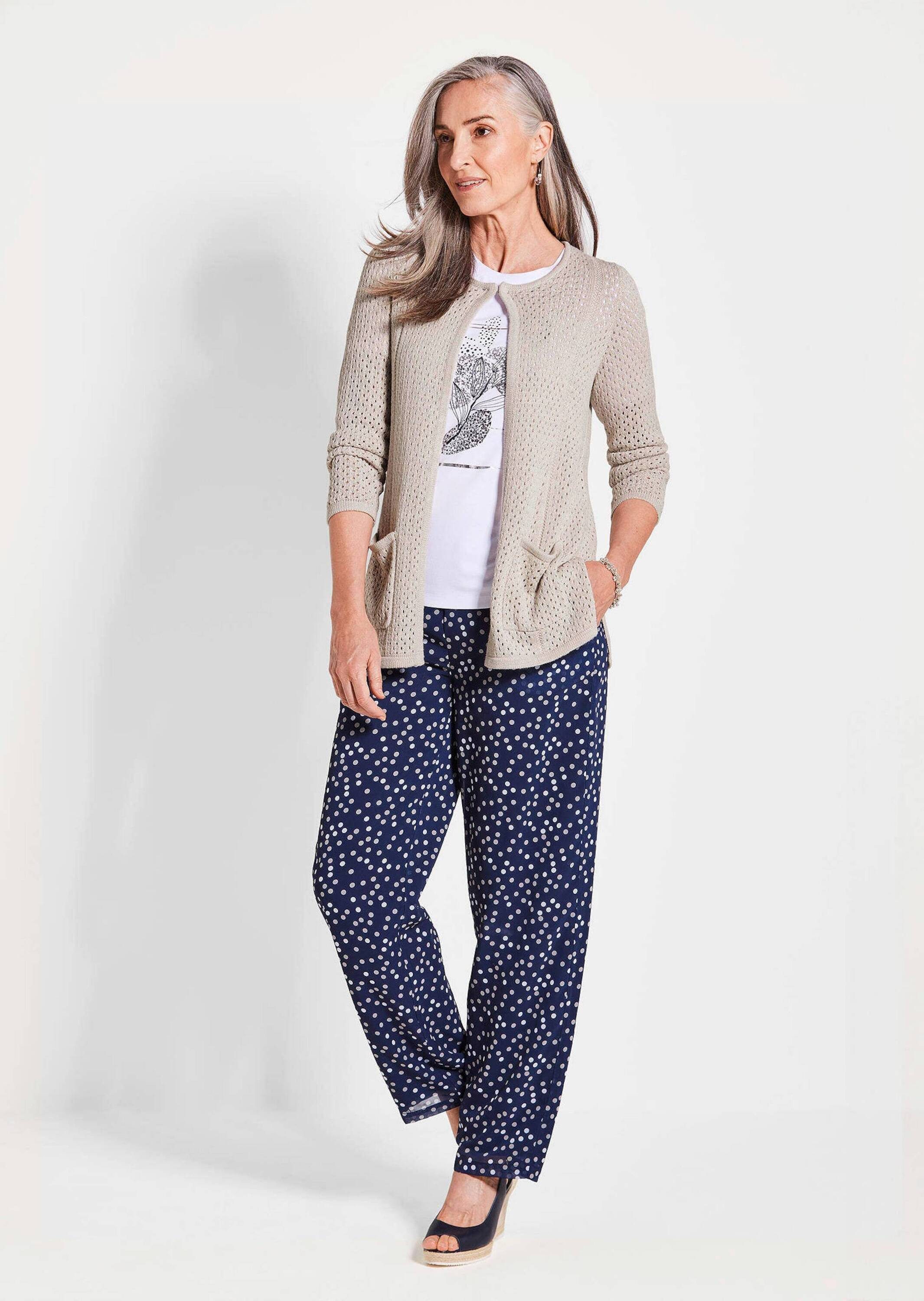 GOLDNER Outdoorjacke Brauner Cardigan mit Lochmuster, Langarm Mit Glitzerga günstig online kaufen