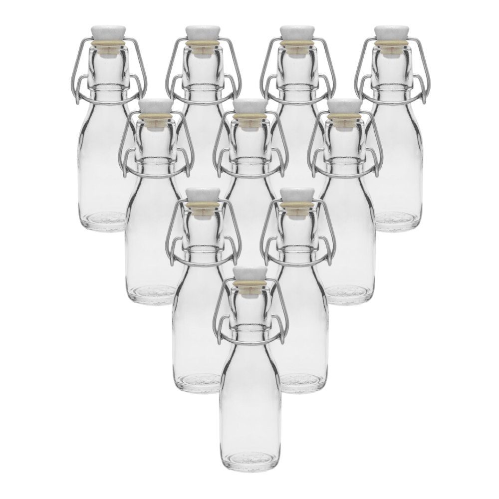 mikken Trinkflasche Set 6, 10 Glasflaschen mit Bügelverschluss 100 ml + Etiketten, Inklusive Beschriftungsetiketten