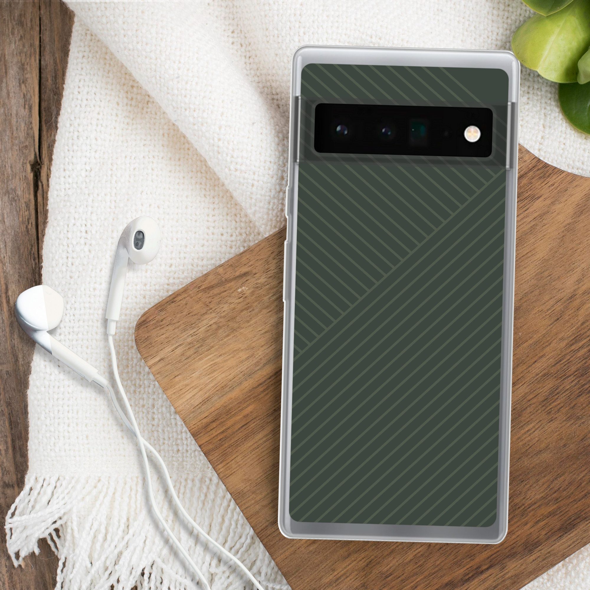 MuchoWow Handyhülle für Google Pixel 6 Pro Linien - Abstrakt - Grün - Minimalistisch, Handy Case, Silikon, Bumper Case Dünn