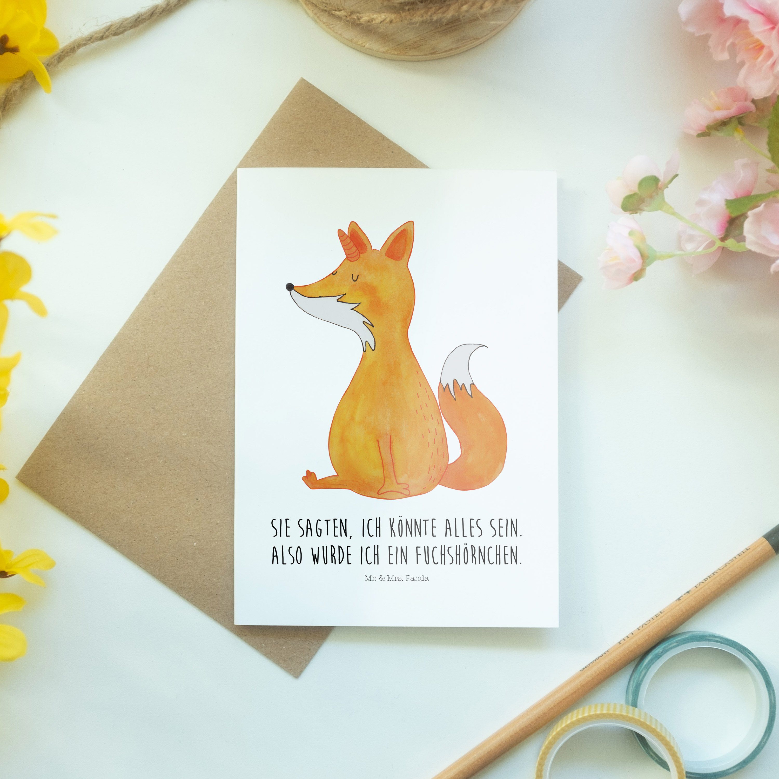 Geschenk, Mr. Klappkarte, Fuchshörnchen Grußkarte - Mrs. Weiß - Panda Hochzeitskarte & Unicorns,