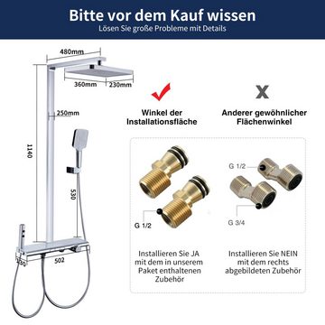 HOMELODY Duschsystem Duschset mit Booster-Spritzpistole Regendusche mit Thermostat 40℃, Set, Thermostat mitBrausegarnitur, Thermostat mitBrausegarnitur