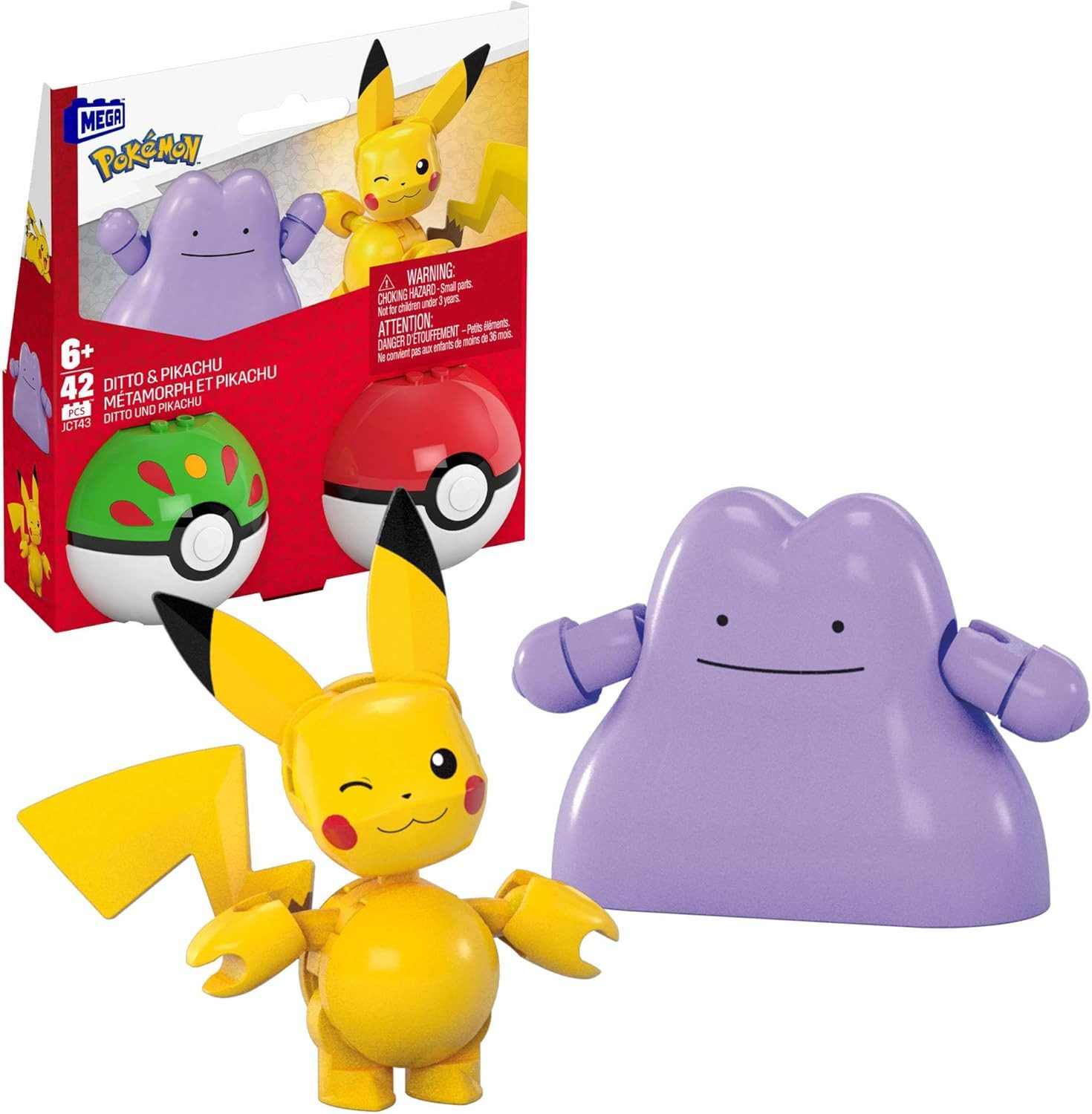 MEGA MEGA Pokémon Pokéball 2er-Pack, Pikachu und Ditto JCT43 Konstruktionsspielsteine