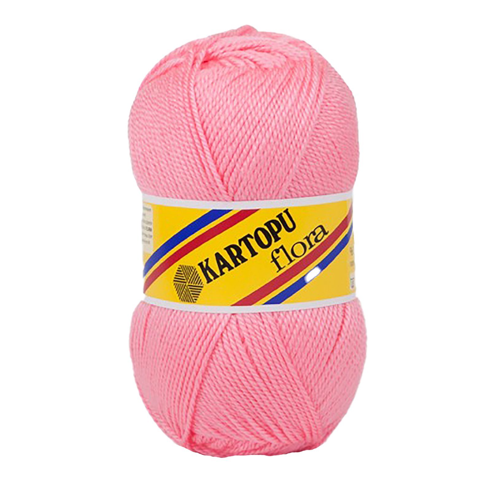 Kartopu 5 x 100g Strick-Häkel-Garn Kartopu Flora Acryl-Wolle Farbwahl Häkelwolle, 1150 m (5er-Pack, 5-St), K792 hellpink