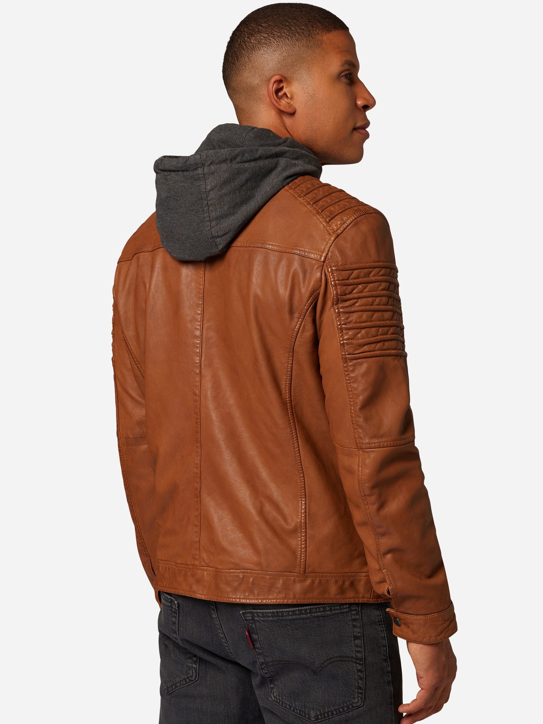 RICANO Lederjacke 12815 Hood Lederjacke mit abtrennbarer Kapuze und Kordelzug