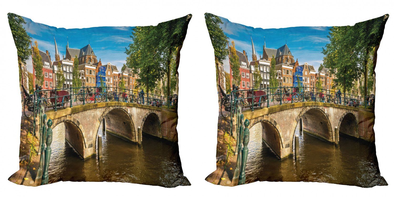 Kissenbezüge Modern Accent Doppelseitiger Digitaldruck, Abakuhaus (2 Stück), Amsterdam Alte Brücke über einen Kanal
