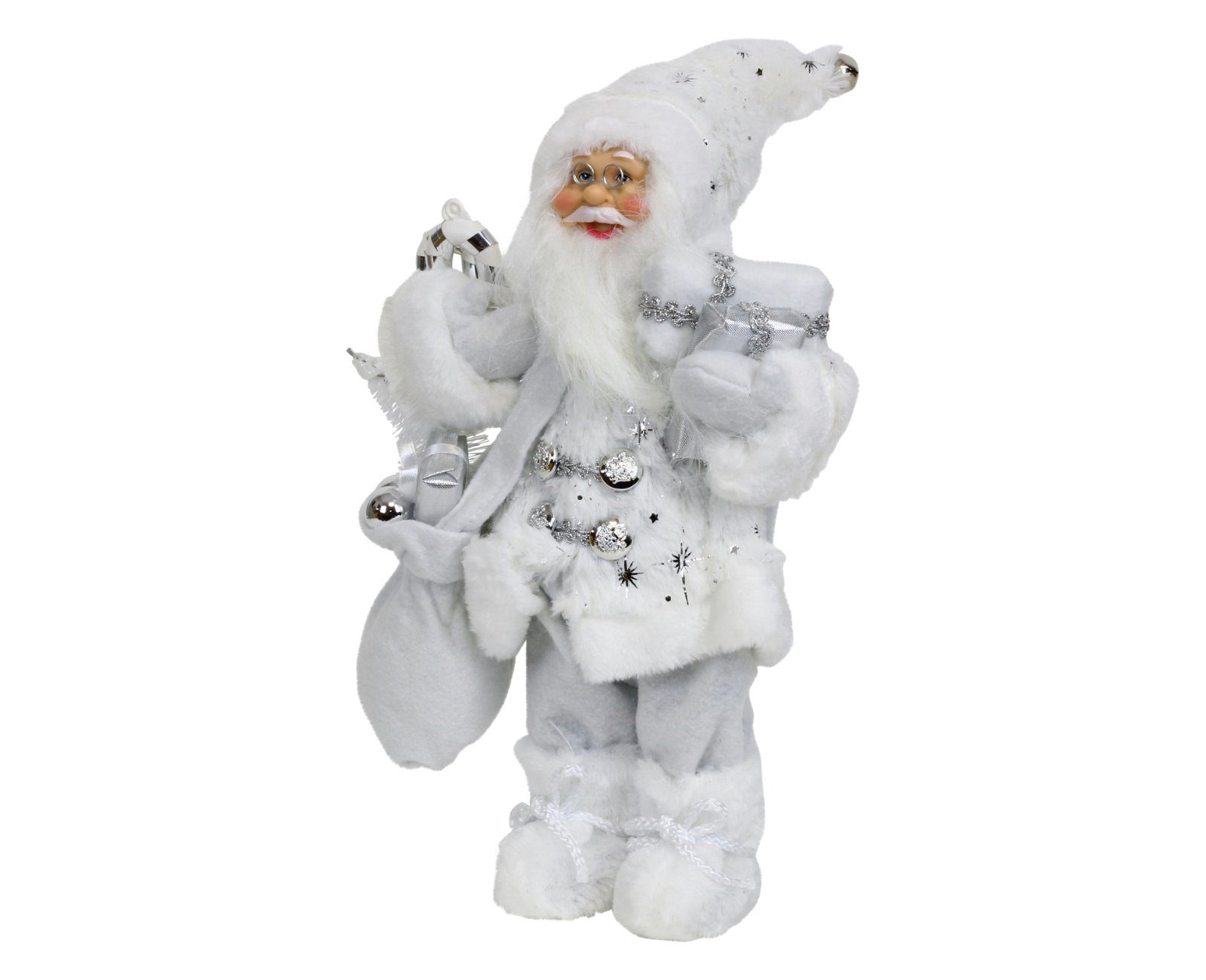 weiß Nikolaus mit Figur stehend HAGO Weihnachtsfigur Weihnachtsmann Geschenkesack Weihnachtsdeko
