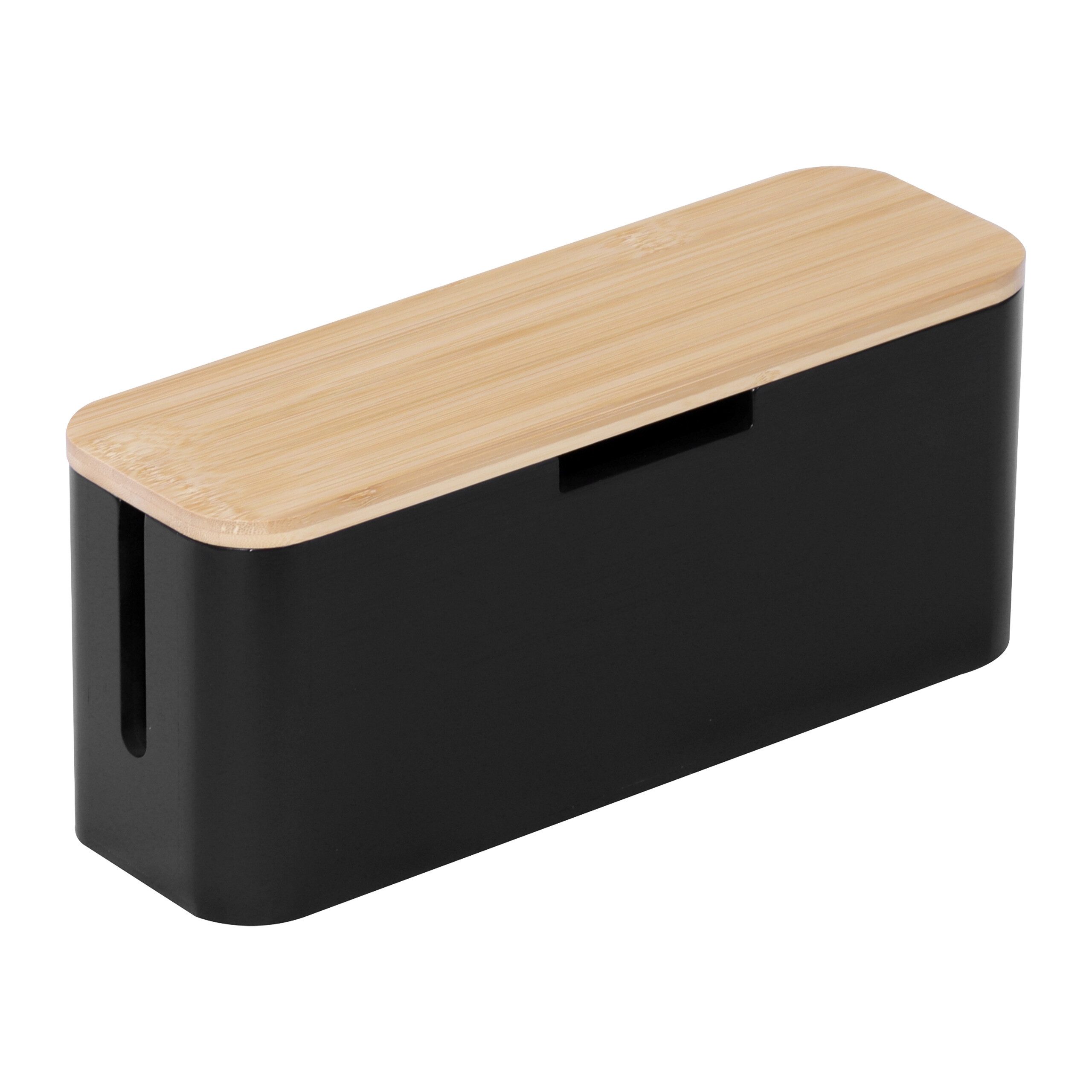 relaxdays Kabelbox aus Bambus, Natur-Schwarz