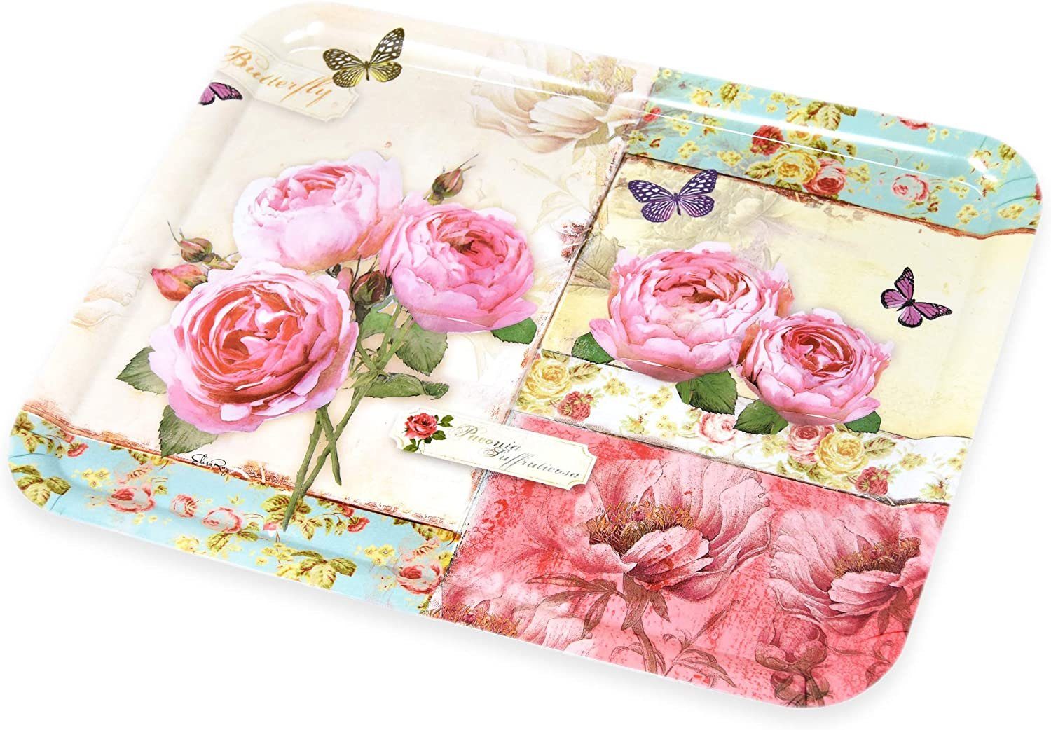 Lashuma Tablett England Rosen, Kunststoff, (1-tlg), Stapelbares Serviertablett 50x37 cm bunt