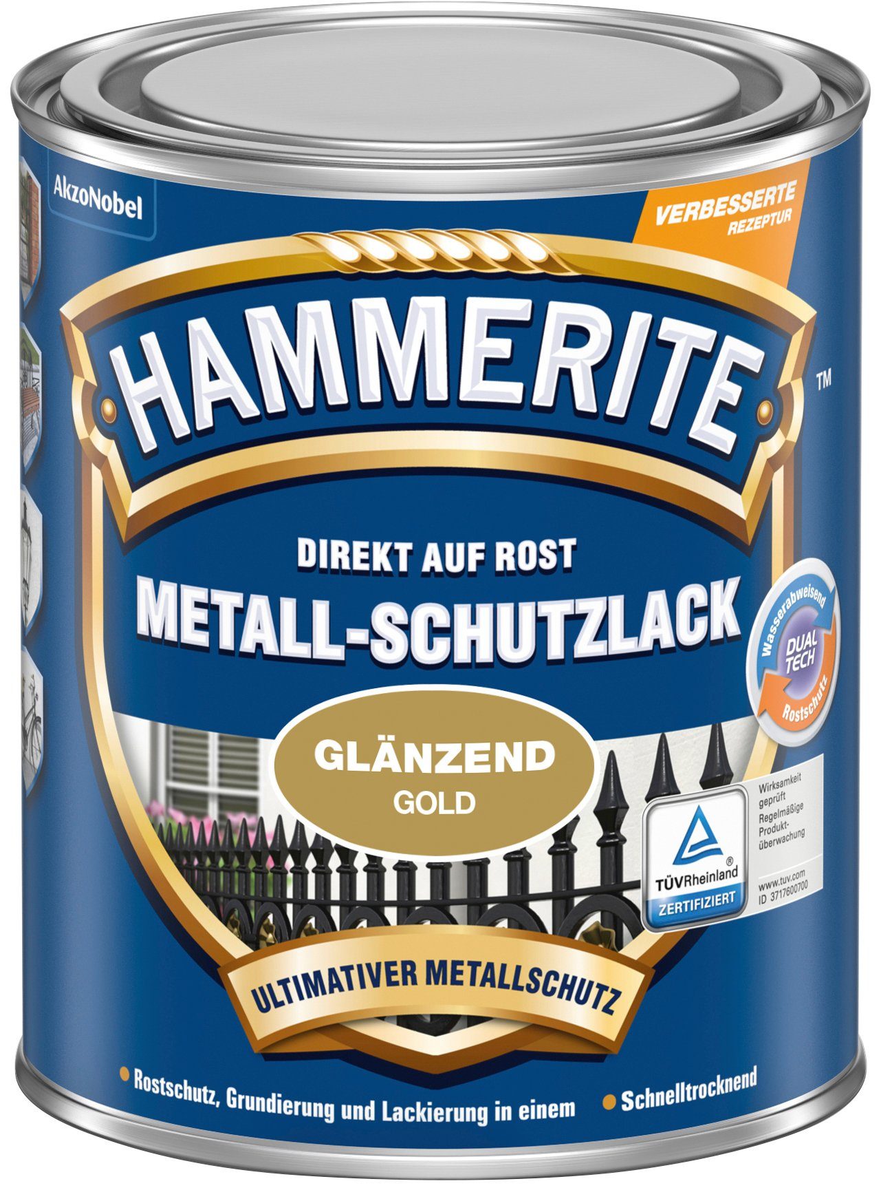 ROST, glänzend, 0,25 DIREKT Metallschutzlack AUF Liter Hammerite 