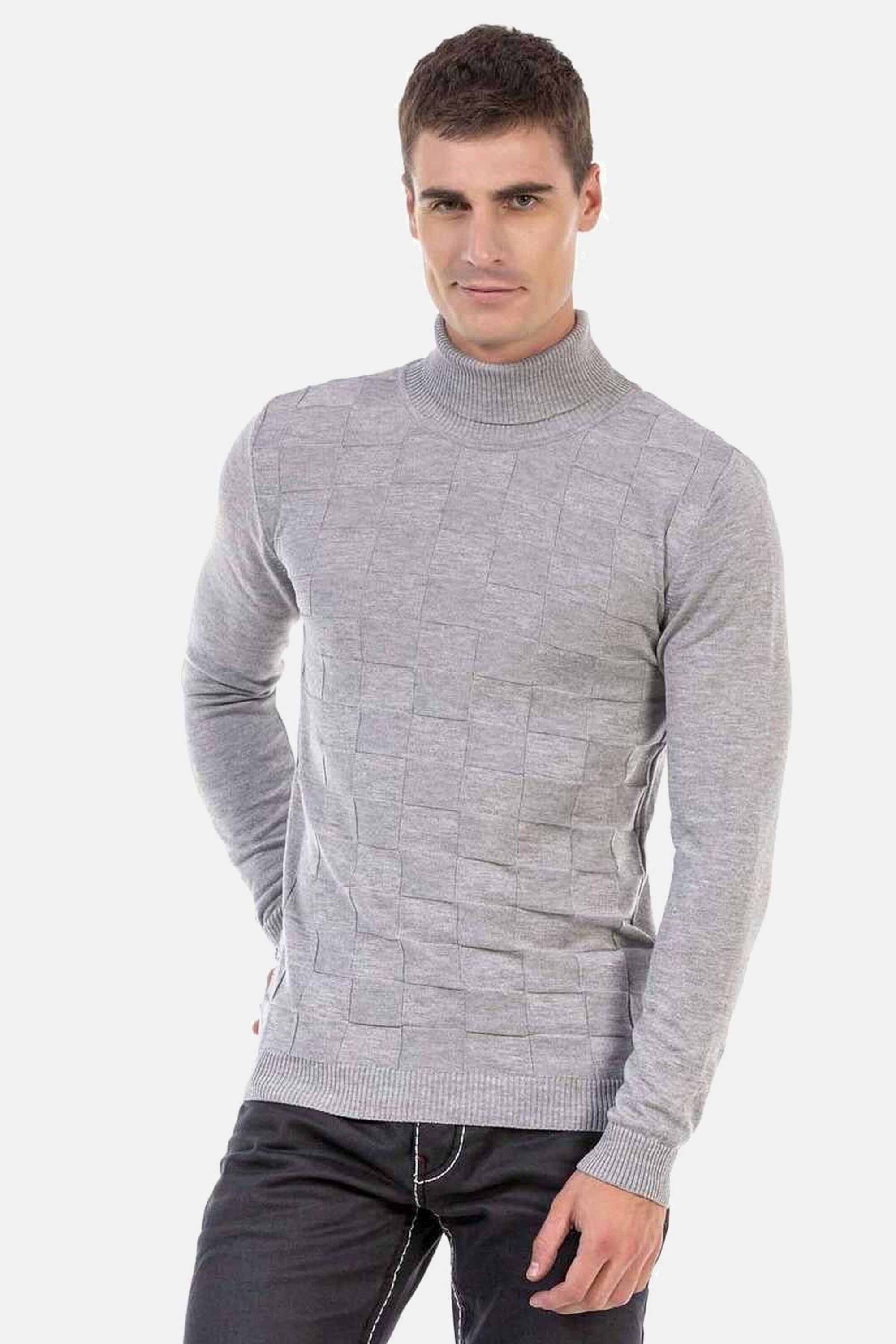 Cipo & Baxx Rollkragenpullover Pullover (1-tlg) mit kariertem Strickmuster, günstig online kaufen