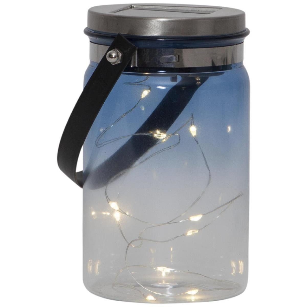 STAR TRADING LED Gartenstrahler LED Solarglas LED Drahtlichterkette Sensor 15cm 9cm mit Aufhänger blau, LED Classic, warmweiß (2100K bis 3000K)